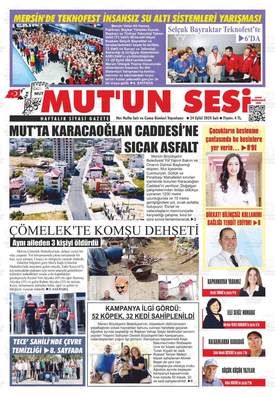 25 Eylül 2024 Mut'un Sesi Gazete Manşeti