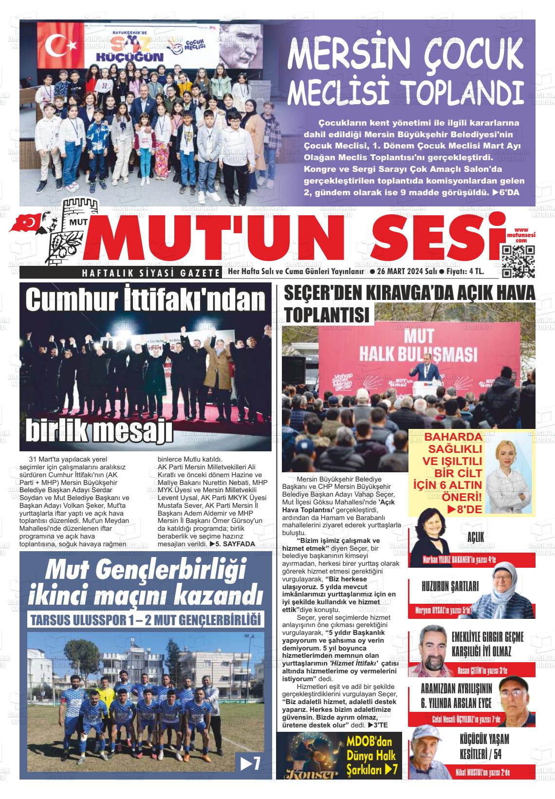 26 Mart 2024 Mut'un Sesi Gazete Manşeti