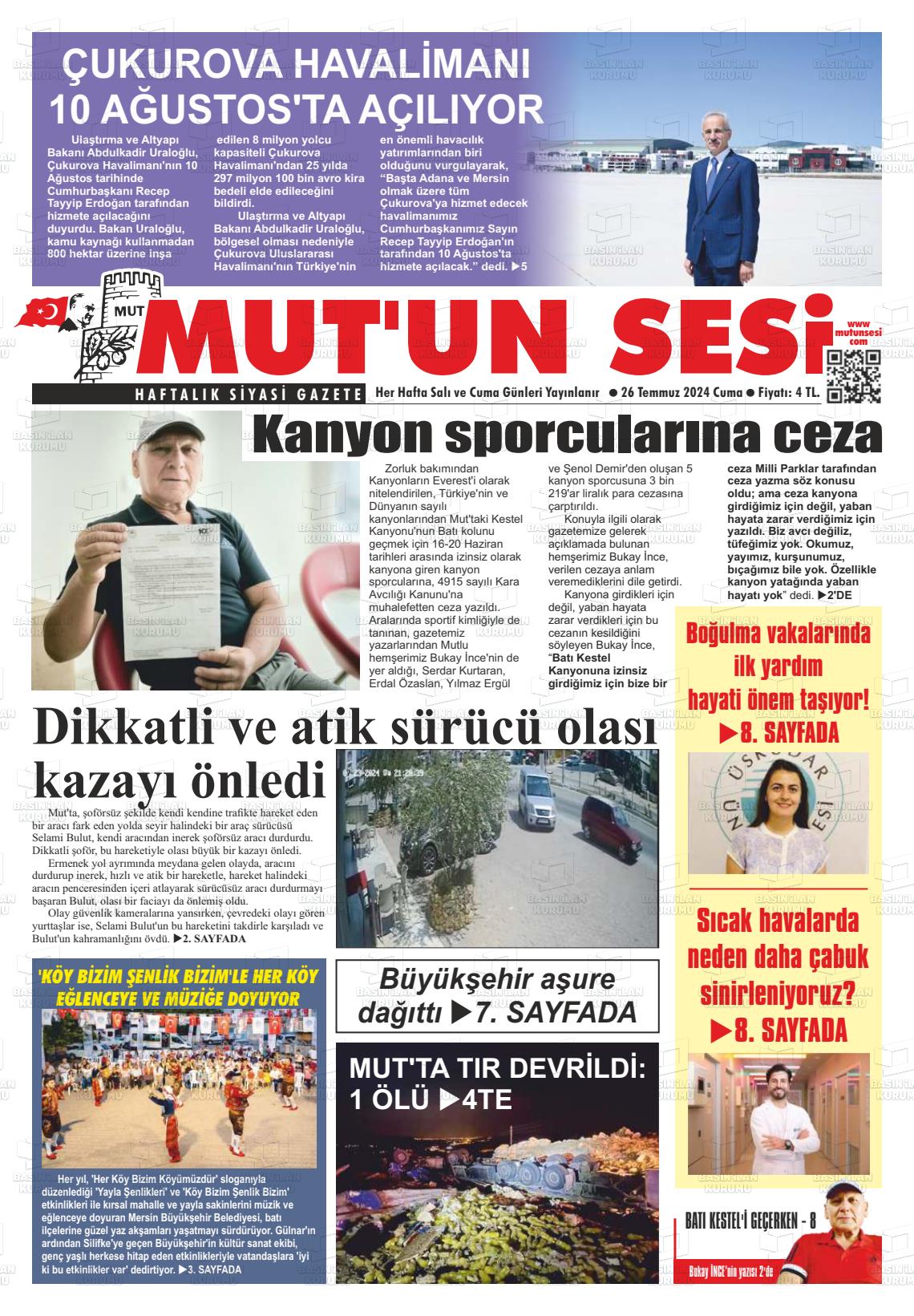 26 Temmuz 2024 Mut'un Sesi Gazete Manşeti