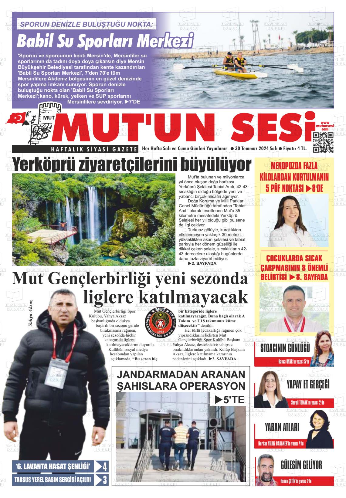 30 Temmuz 2024 Mut'un Sesi Gazete Manşeti