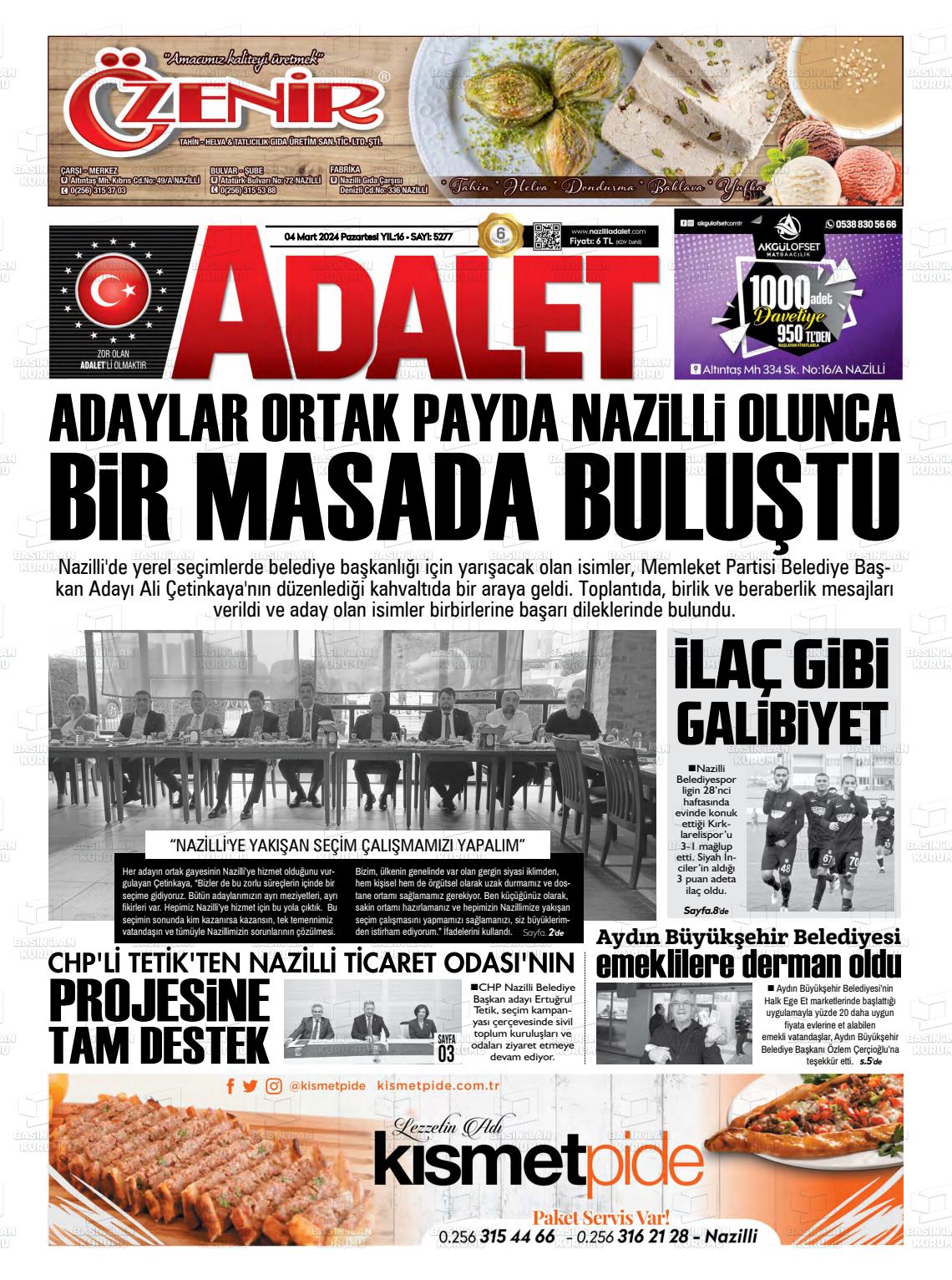 04 Mart 2024 Nazilli Adalet Gazete Manşeti