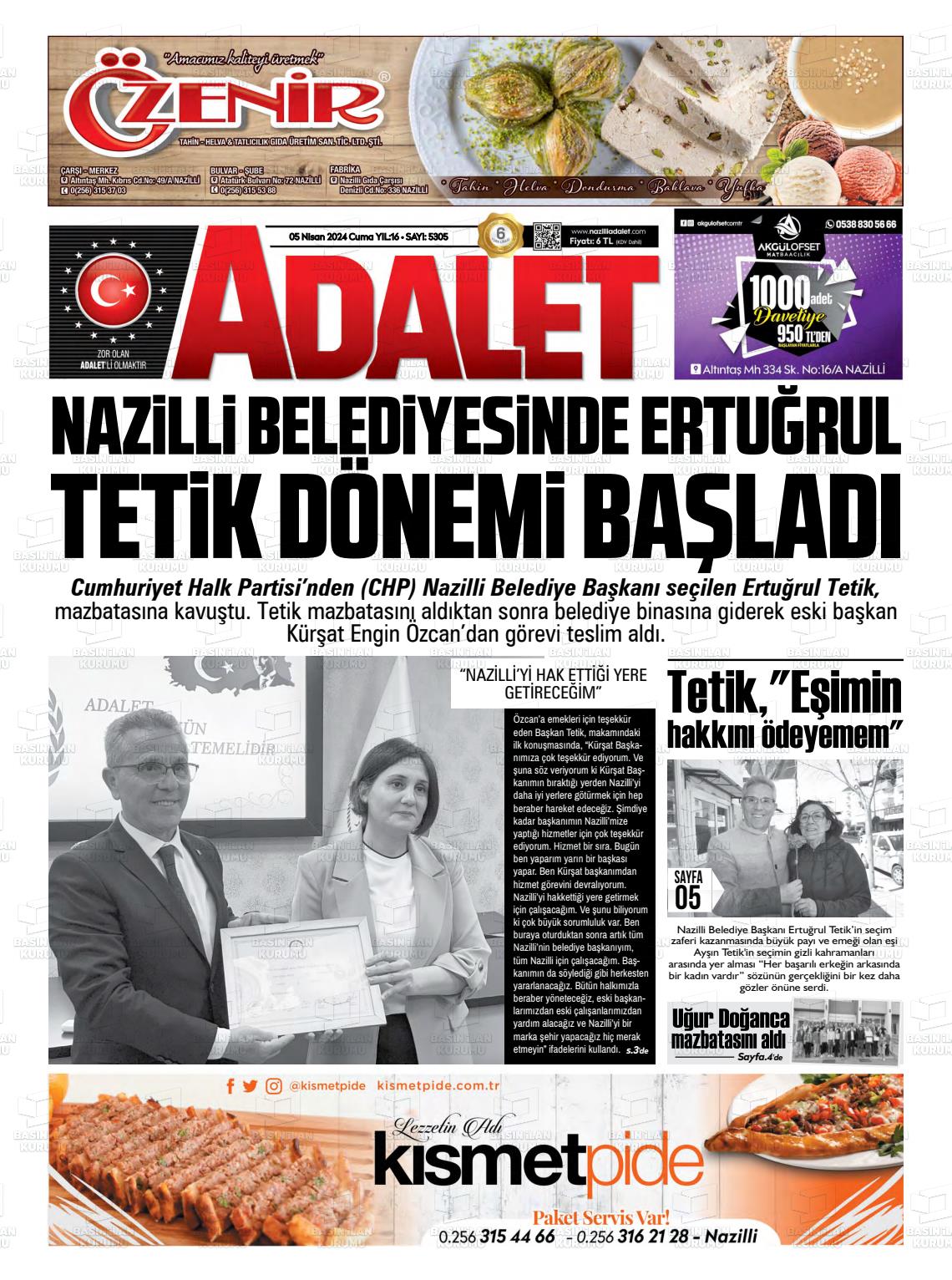 05 Nisan 2024 Nazilli Adalet Gazete Manşeti