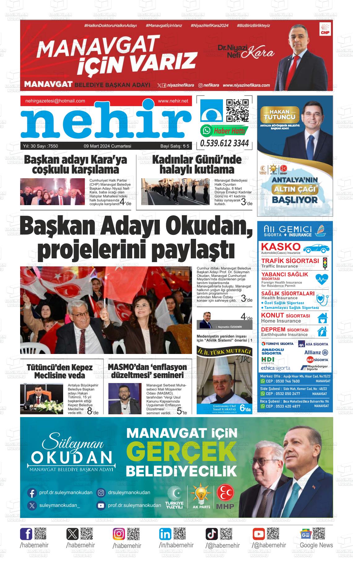 09 Mart 2024 Nehir Gazete Manşeti