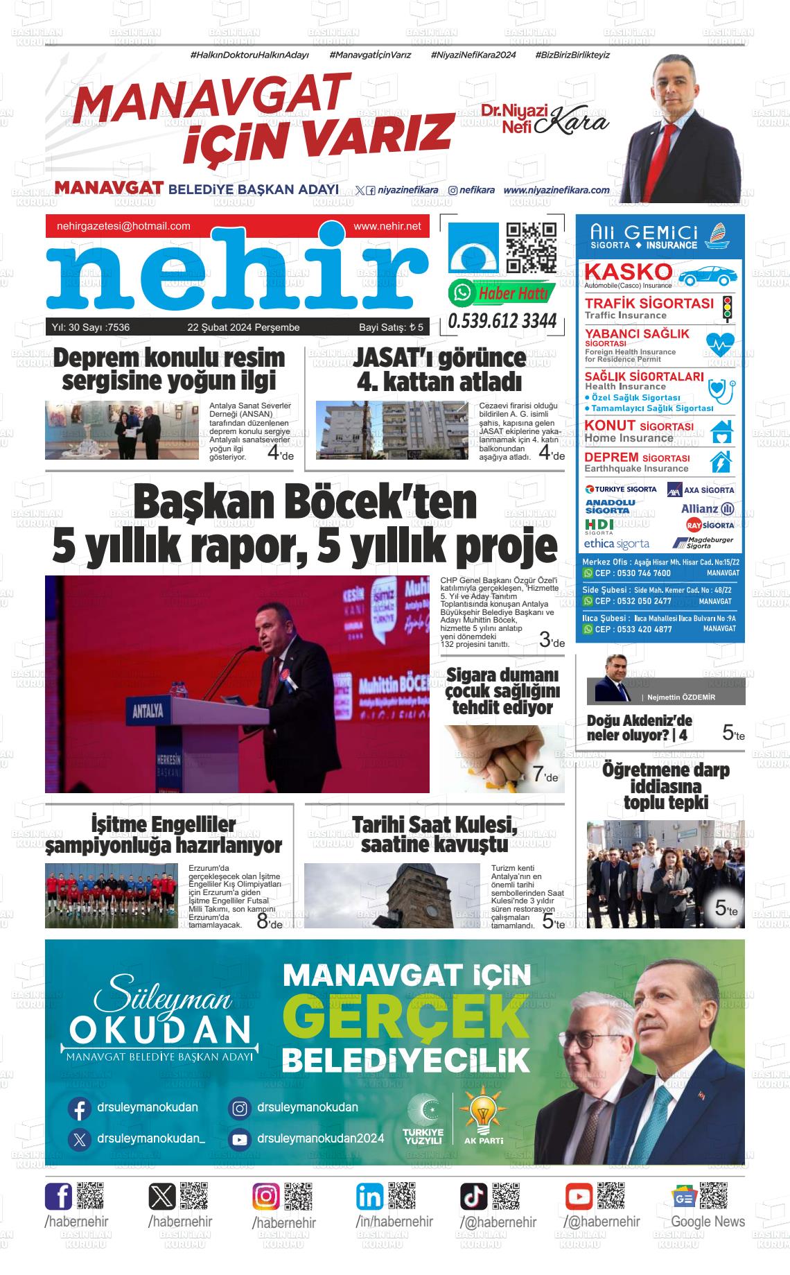 22 Şubat 2024 Nehir Gazete Manşeti