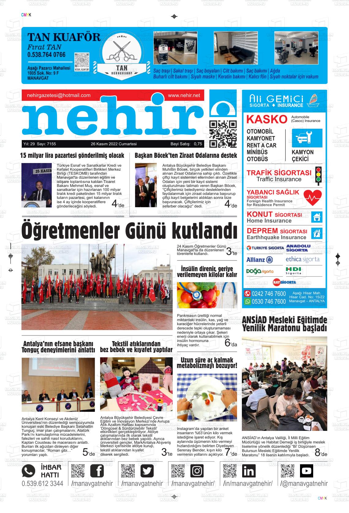26 Kasım 2022 Nehir Gazete Manşeti