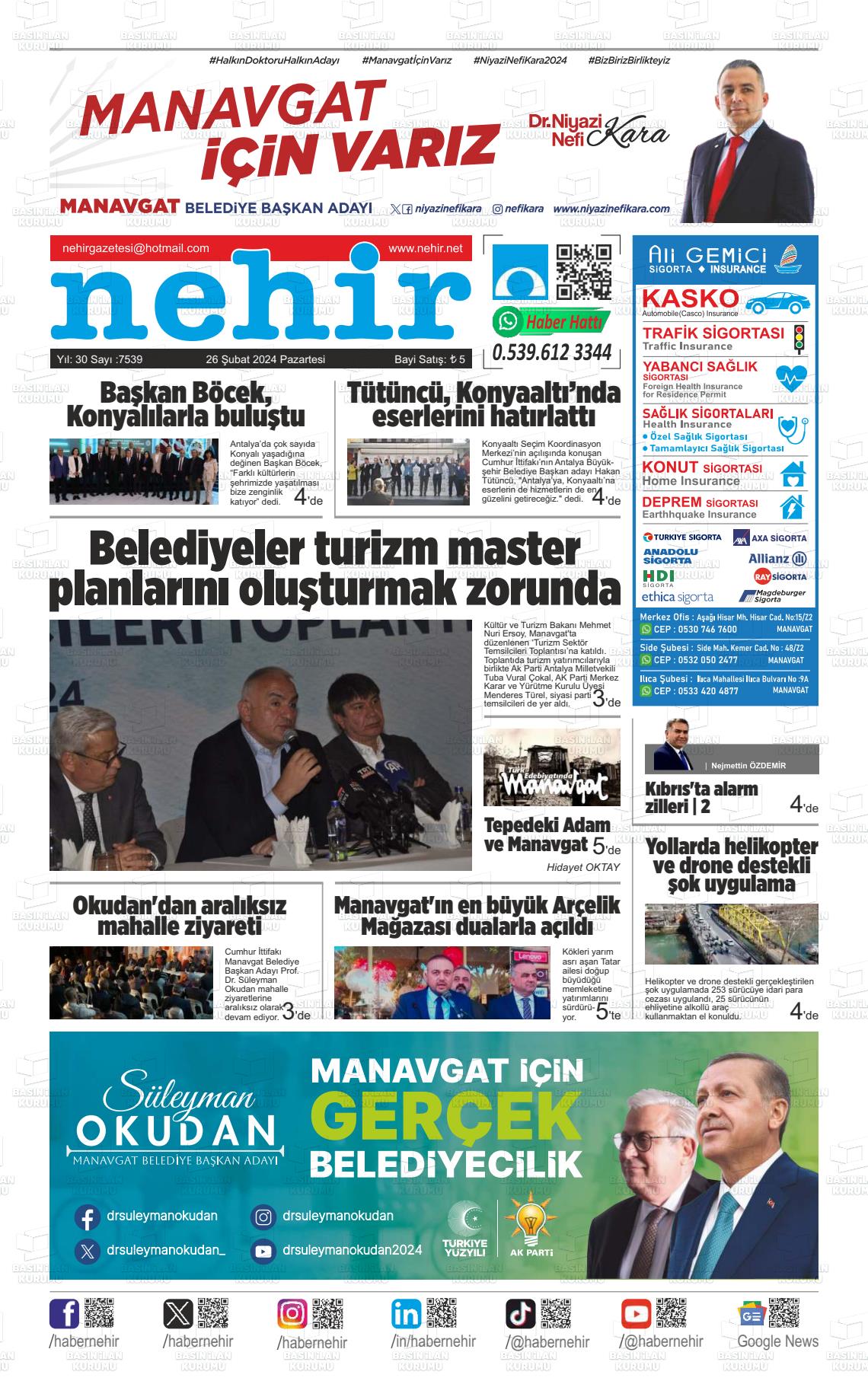 26 Şubat 2024 Nehir Gazete Manşeti