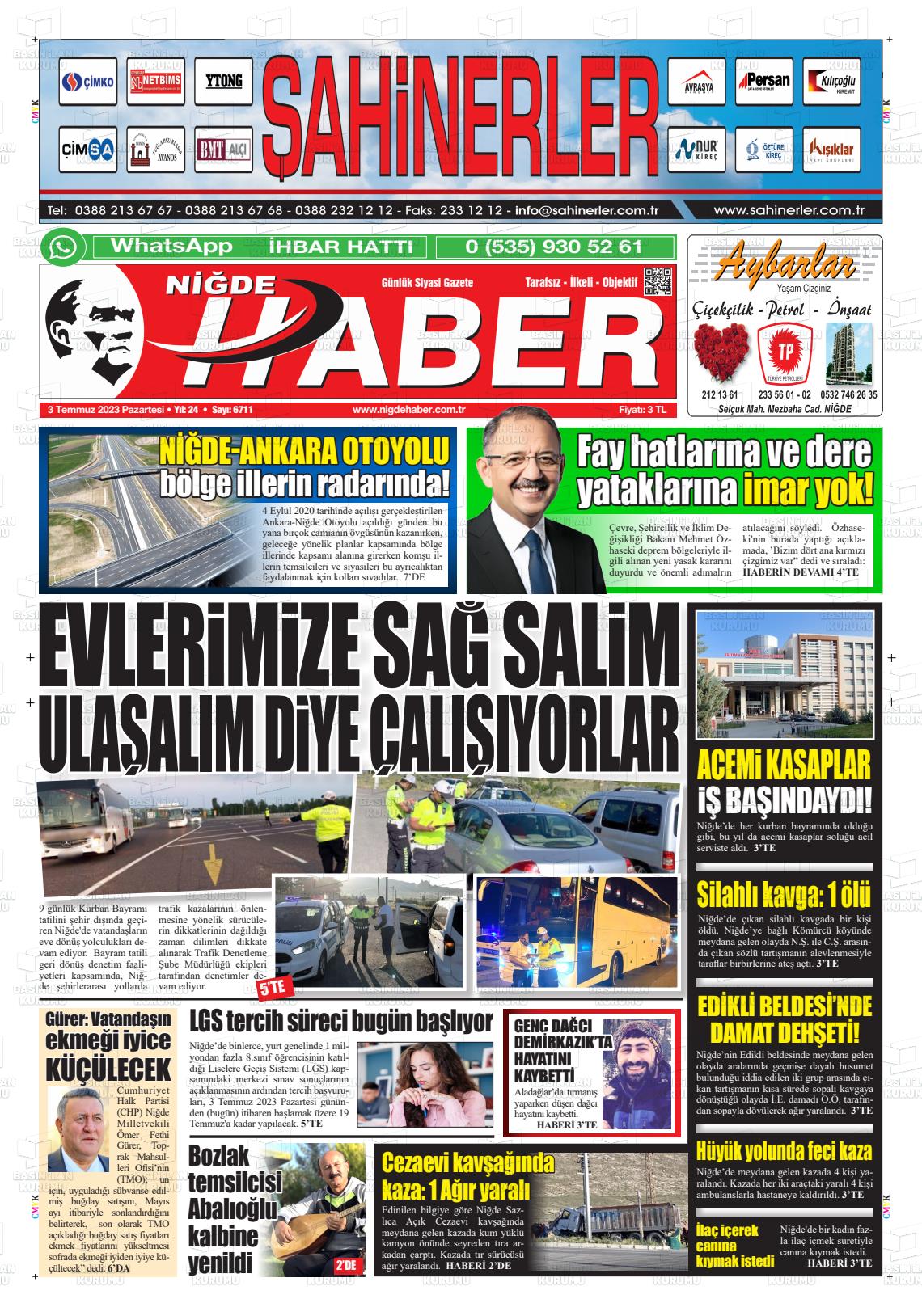 04 Temmuz 2023 Niğde Haber Gazete Manşeti