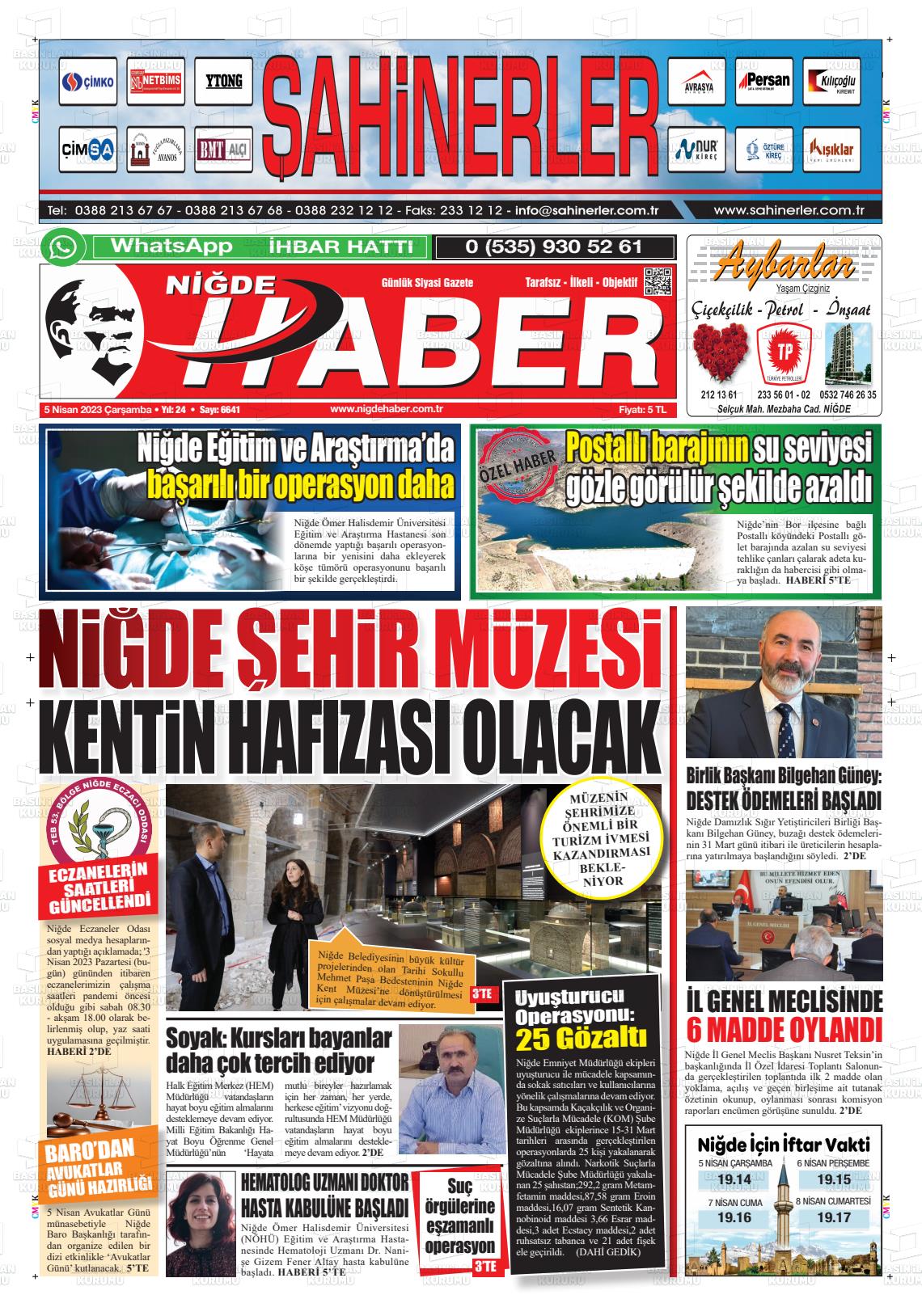 05 Nisan 2023 Niğde Haber Gazete Manşeti