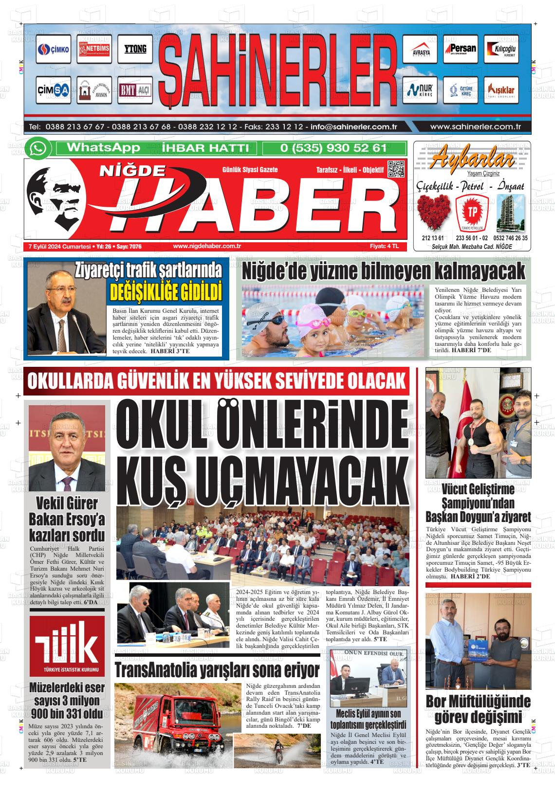 07 Eylül 2024 Niğde Haber Gazete Manşeti