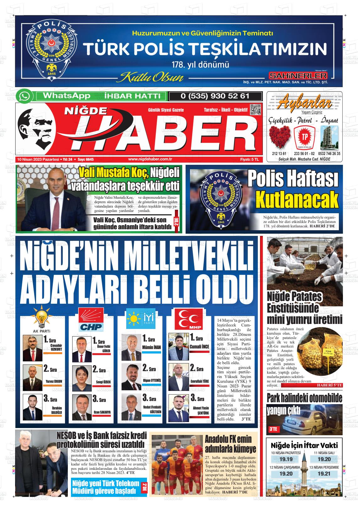 10 Nisan 2023 Niğde Haber Gazete Manşeti