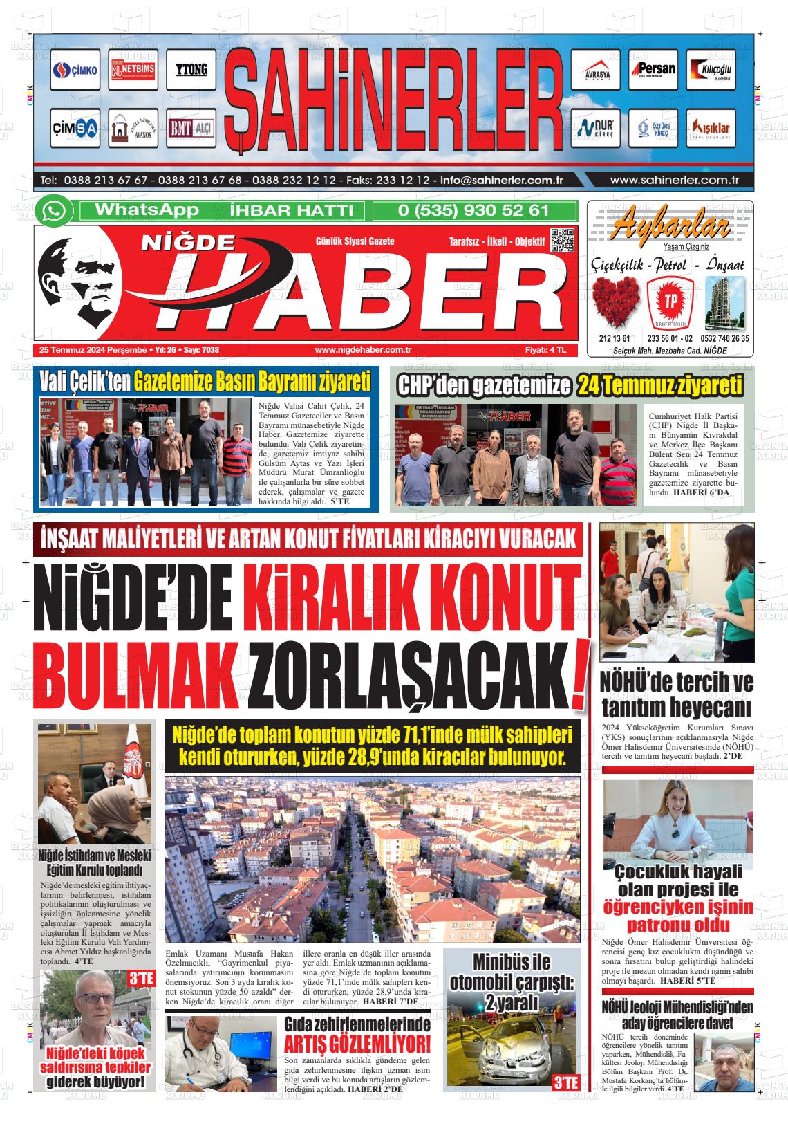 25 Temmuz 2024 Niğde Haber Gazete Manşeti