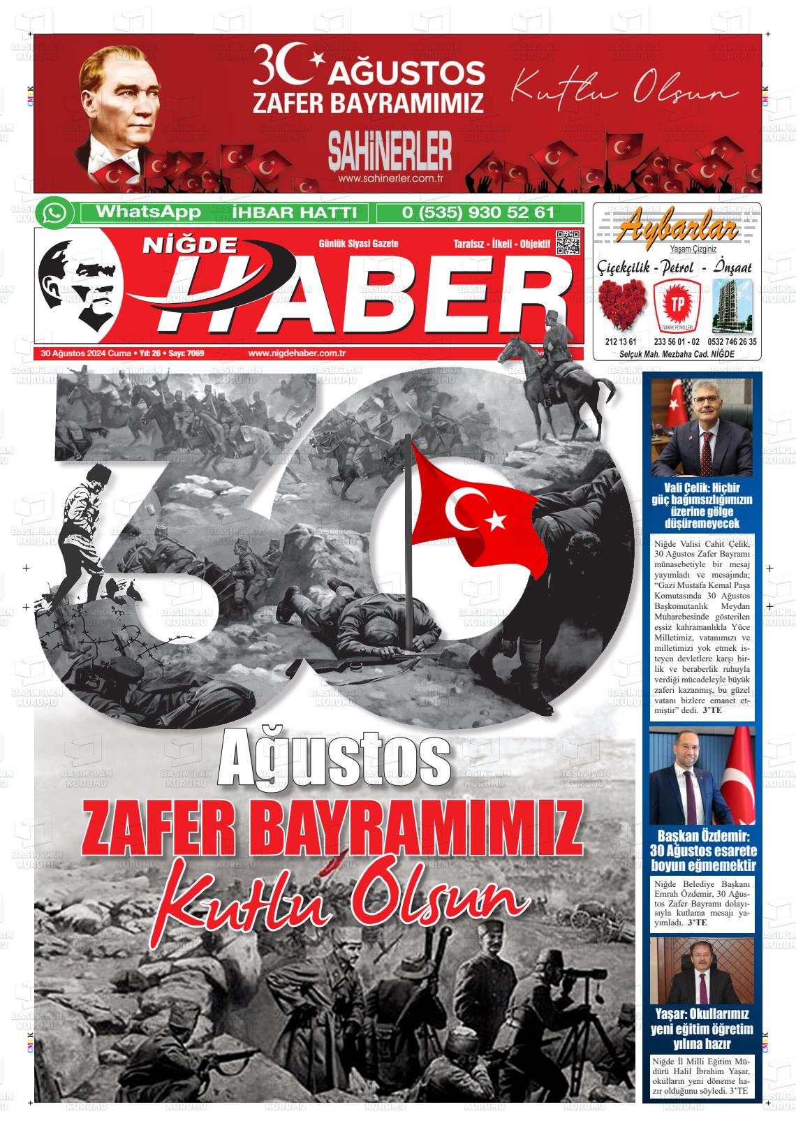 30 Ağustos 2024 Niğde Haber Gazete Manşeti