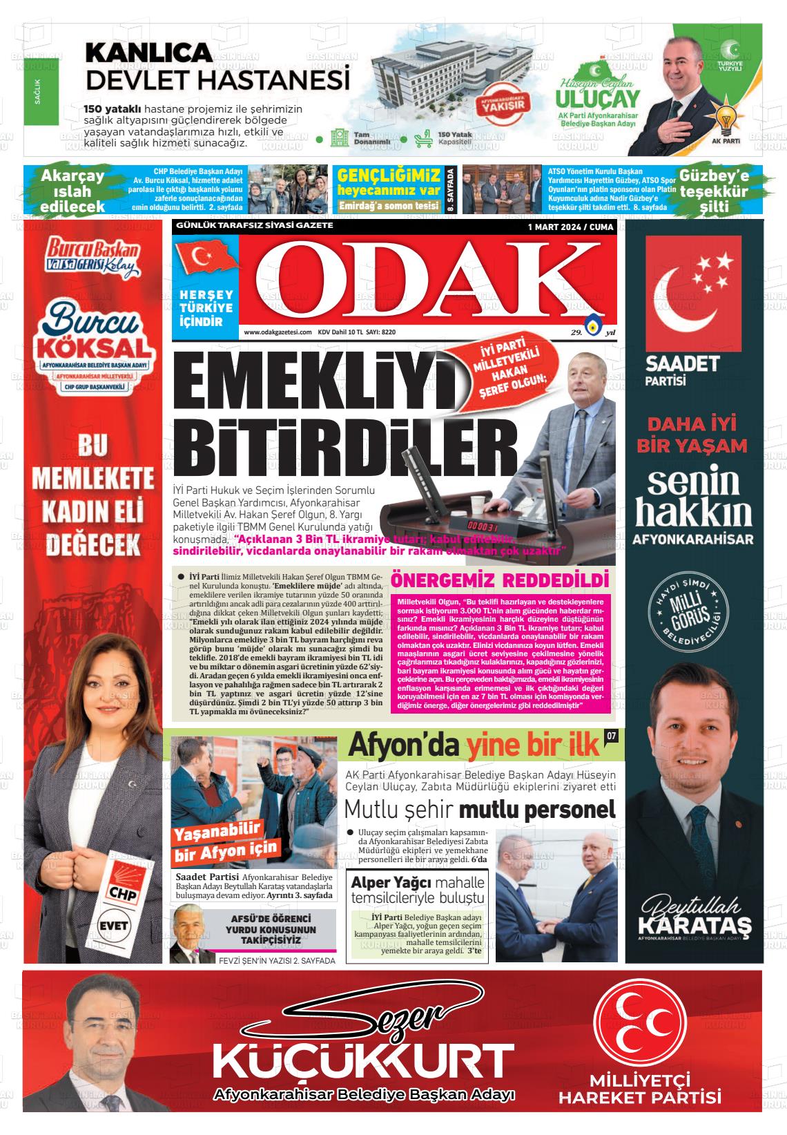 01 Mart 2024 Odak Gazete Manşeti