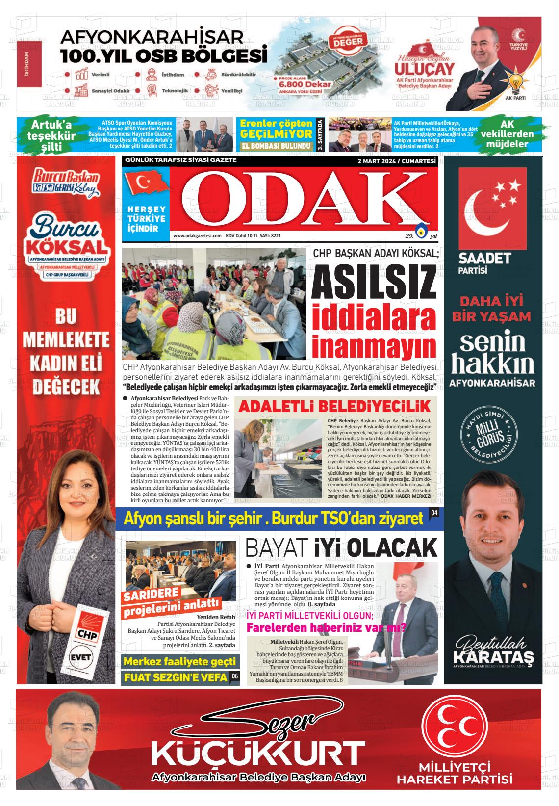 02 Mart 2024 Odak Gazete Manşeti