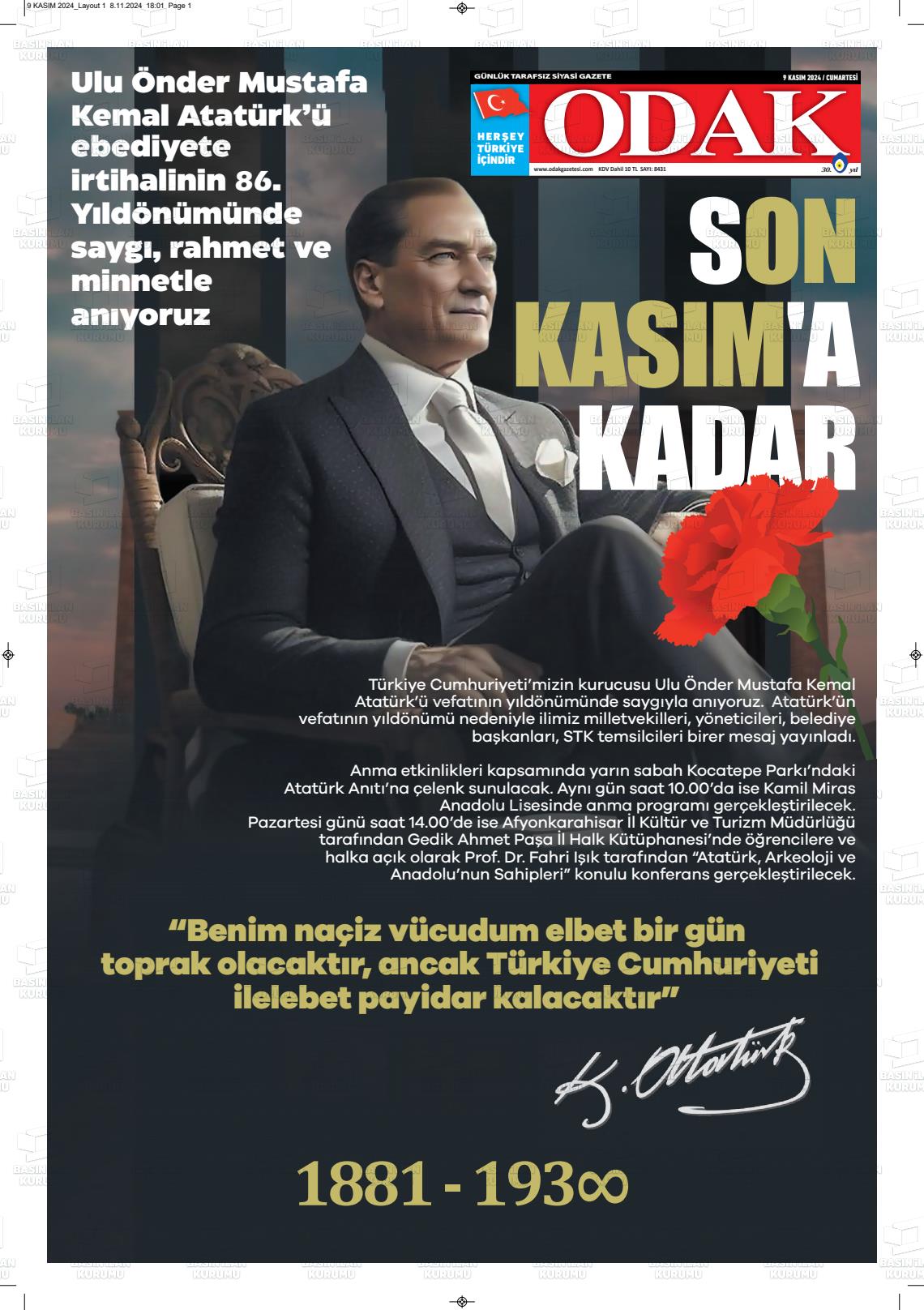 09 Kasım 2024 Odak Gazete Manşeti