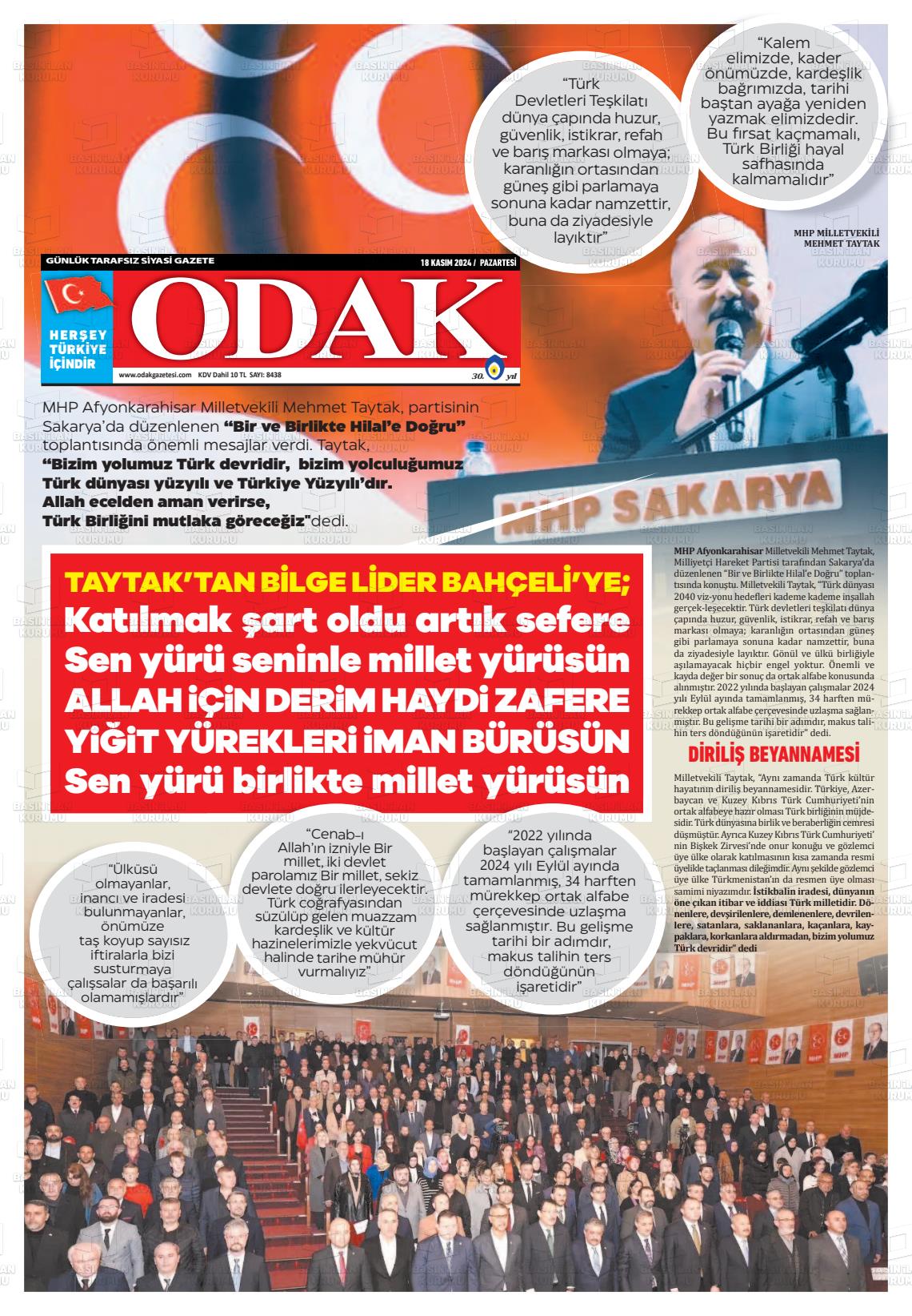 18 Kasım 2024 Odak Gazete Manşeti