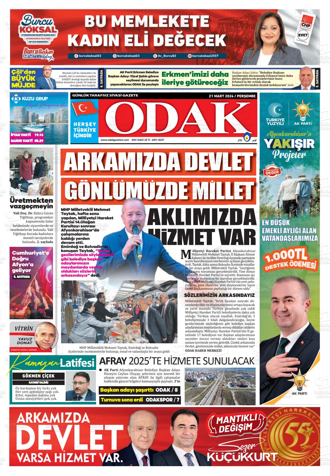 21 Mart 2024 Odak Gazete Manşeti