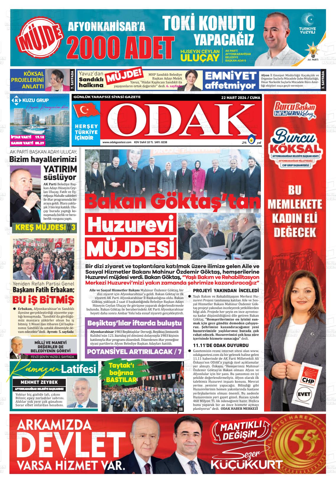 22 Mart 2024 Odak Gazete Manşeti