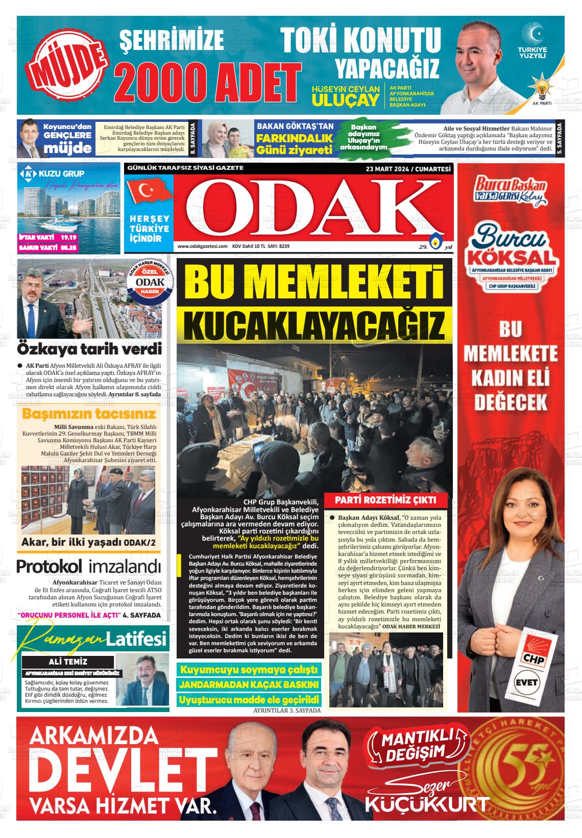 23 Mart 2024 Odak Gazete Manşeti