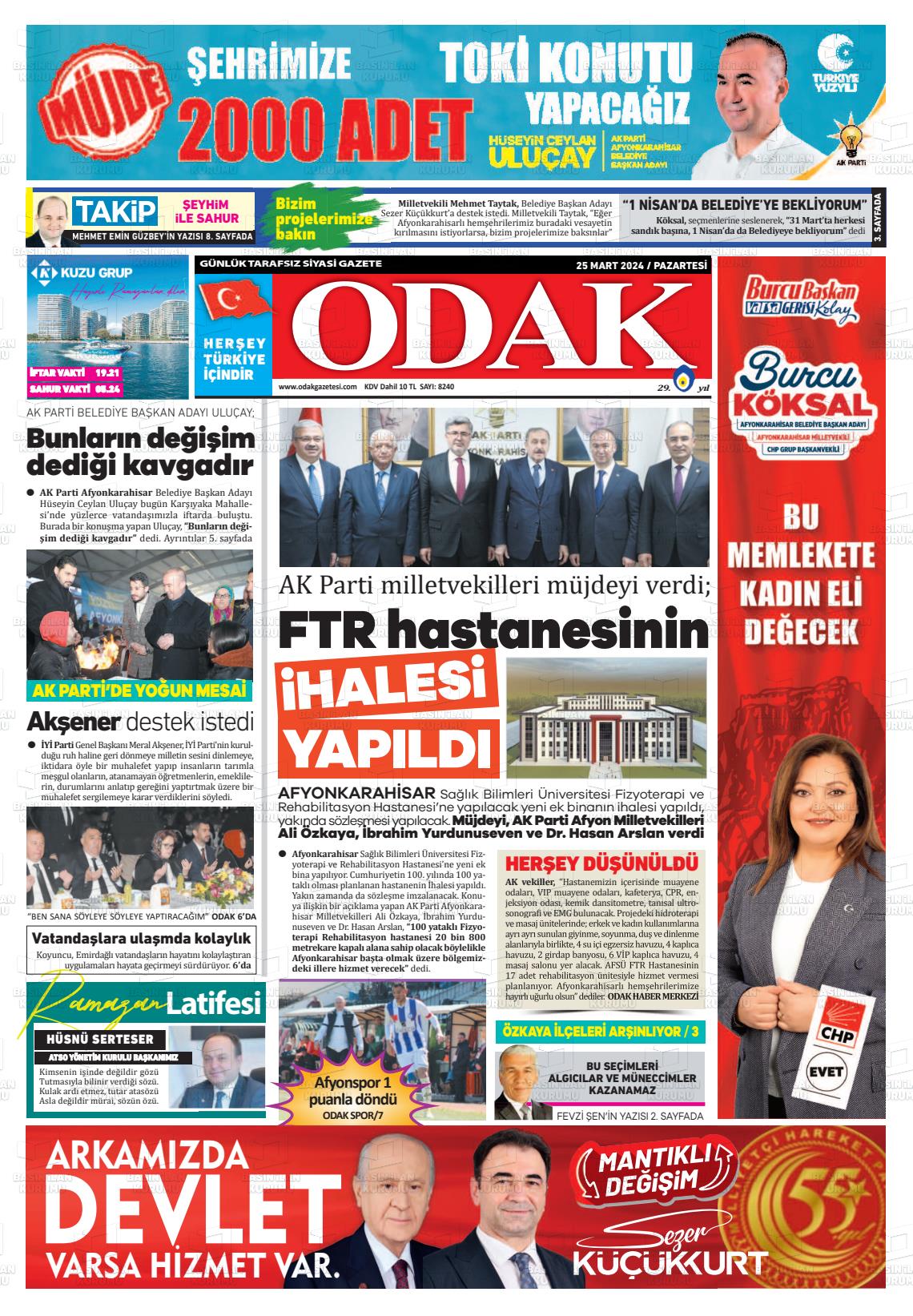 25 Mart 2024 Odak Gazete Manşeti