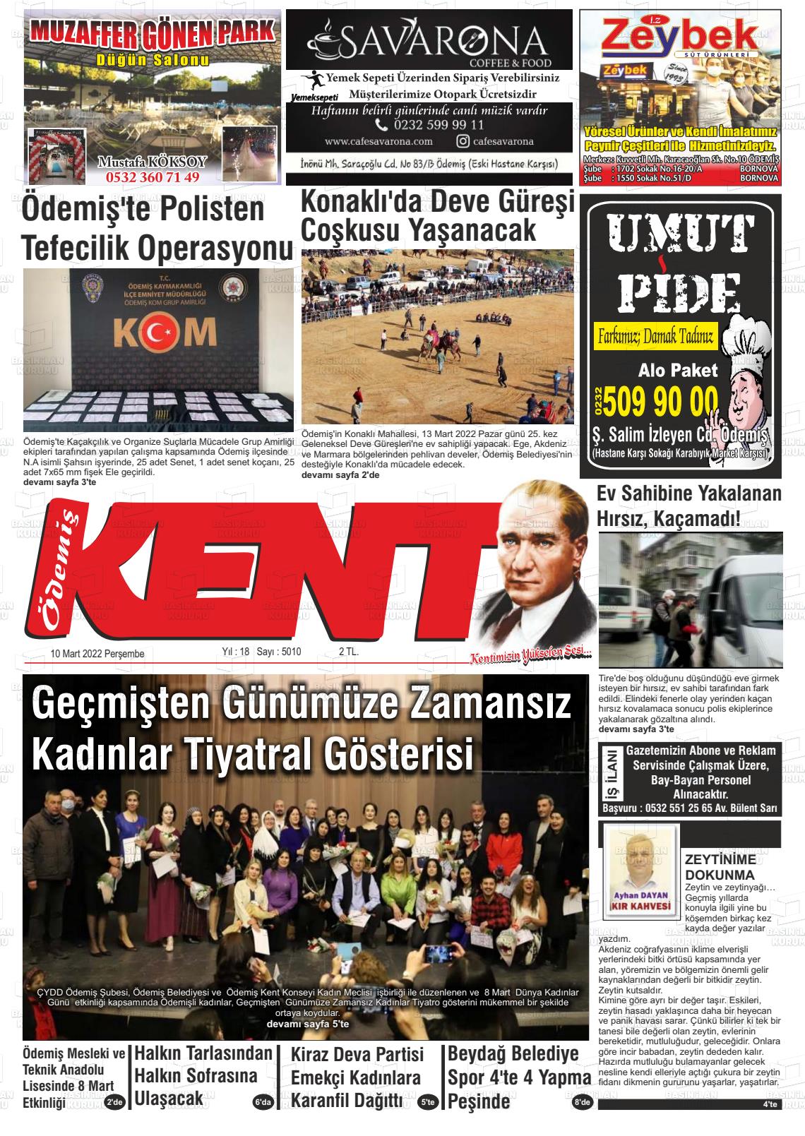 10 Mart 2022 Ödemiş Kent Gazete Manşeti