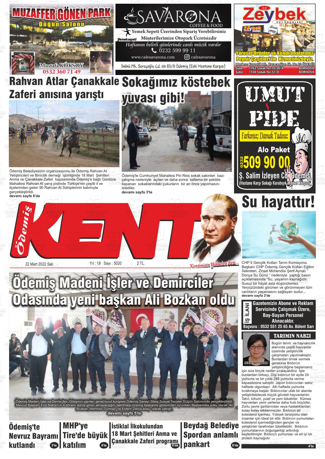 22 Mart 2022 Ödemiş Kent Gazete Manşeti