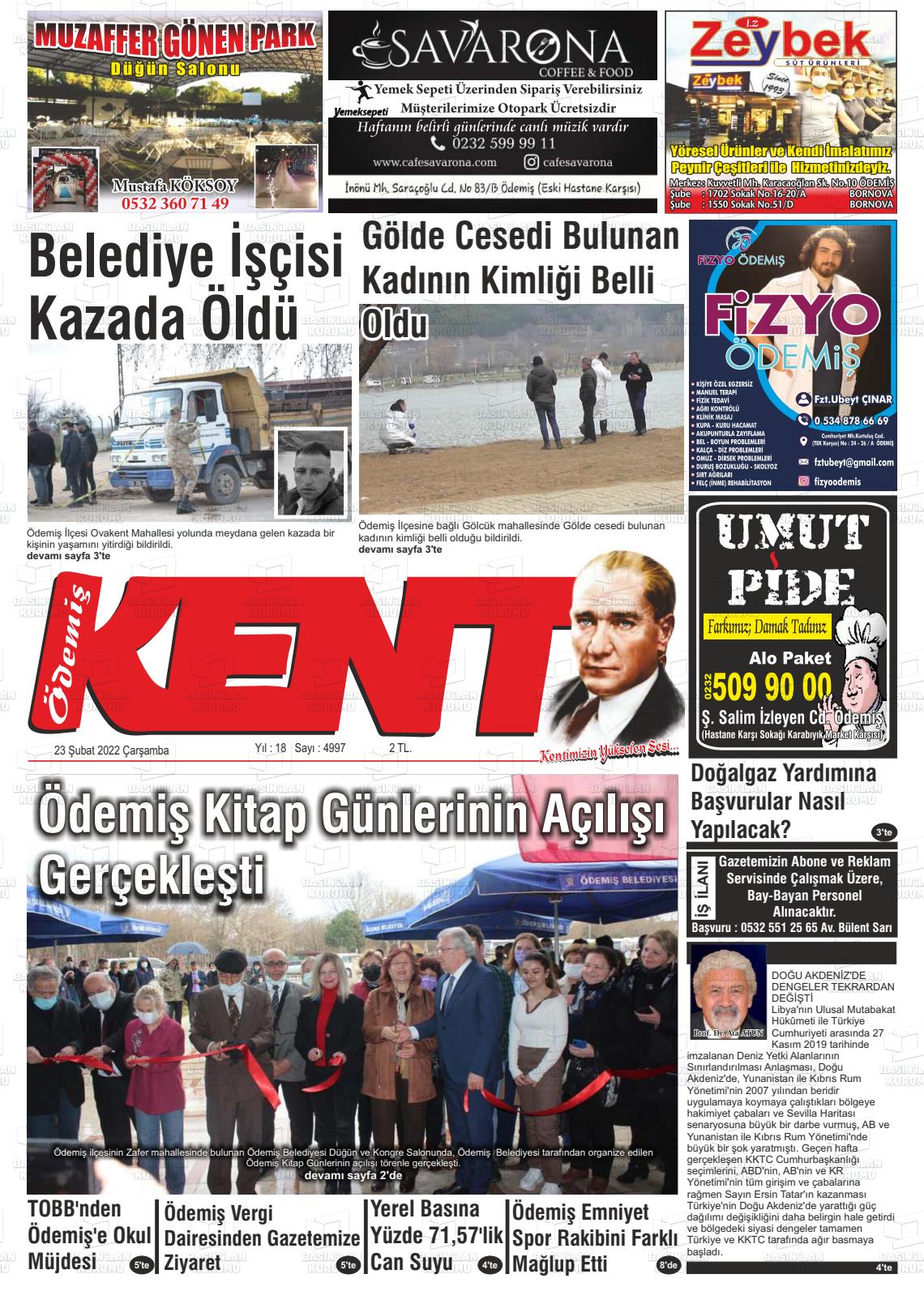 23 Şubat 2022 Ödemiş Kent Gazete Manşeti