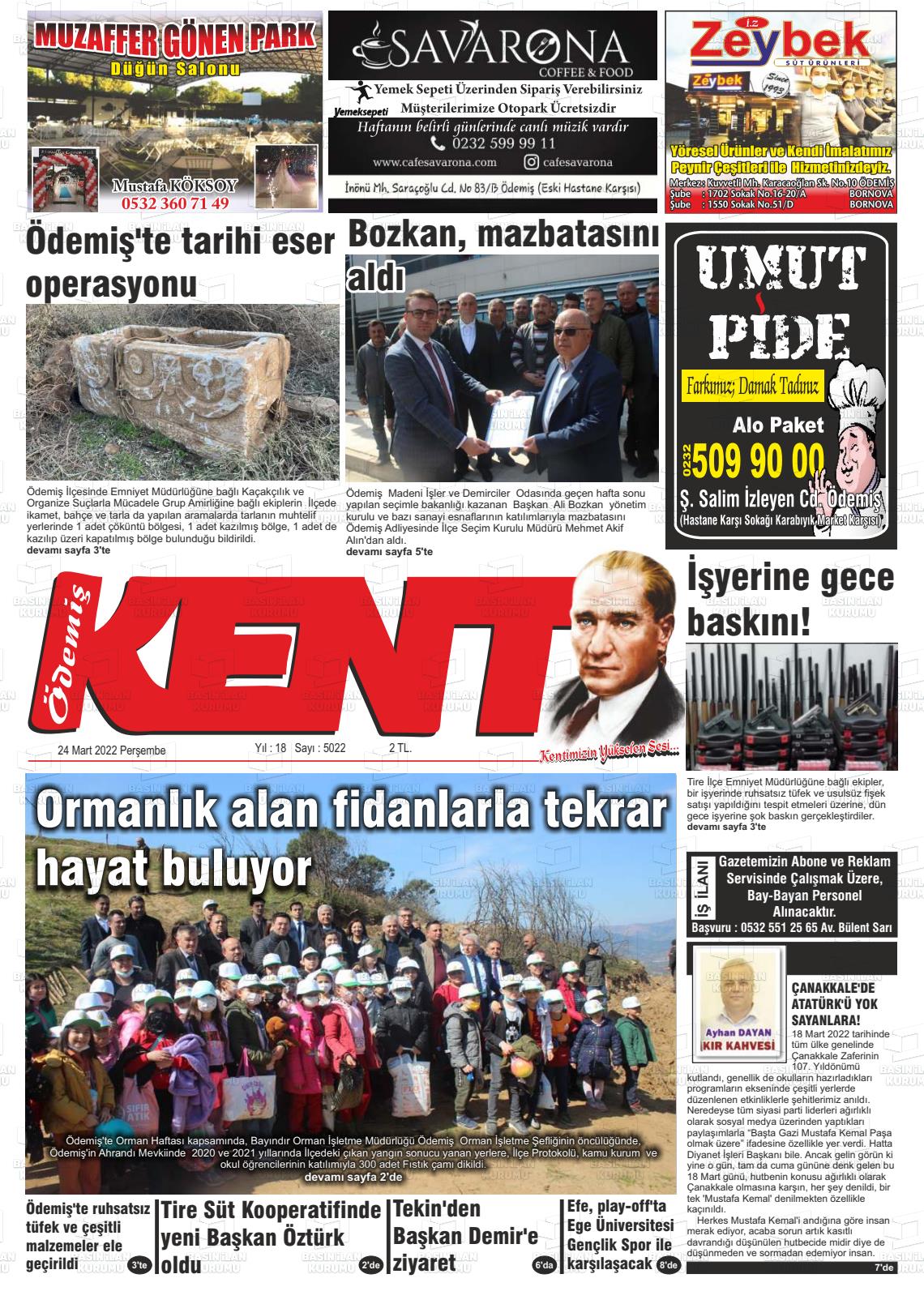 24 Mart 2022 Ödemiş Kent Gazete Manşeti