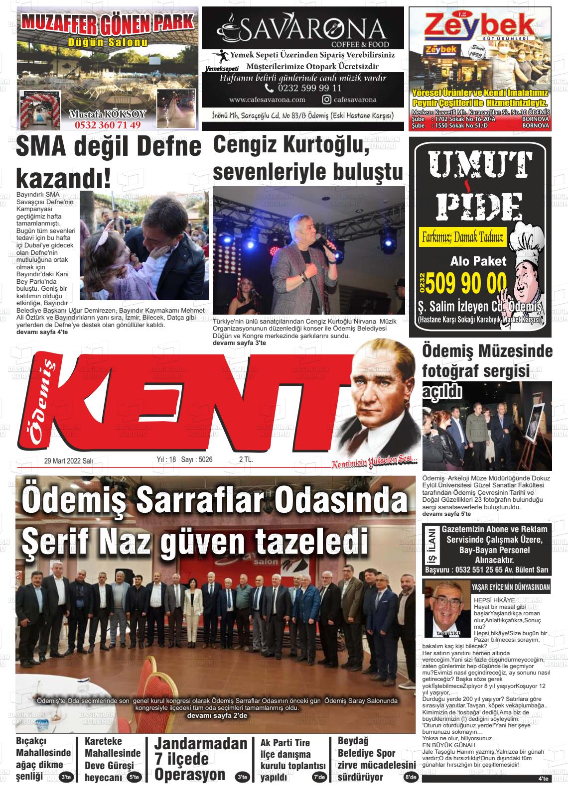 29 Mart 2022 Ödemiş Kent Gazete Manşeti