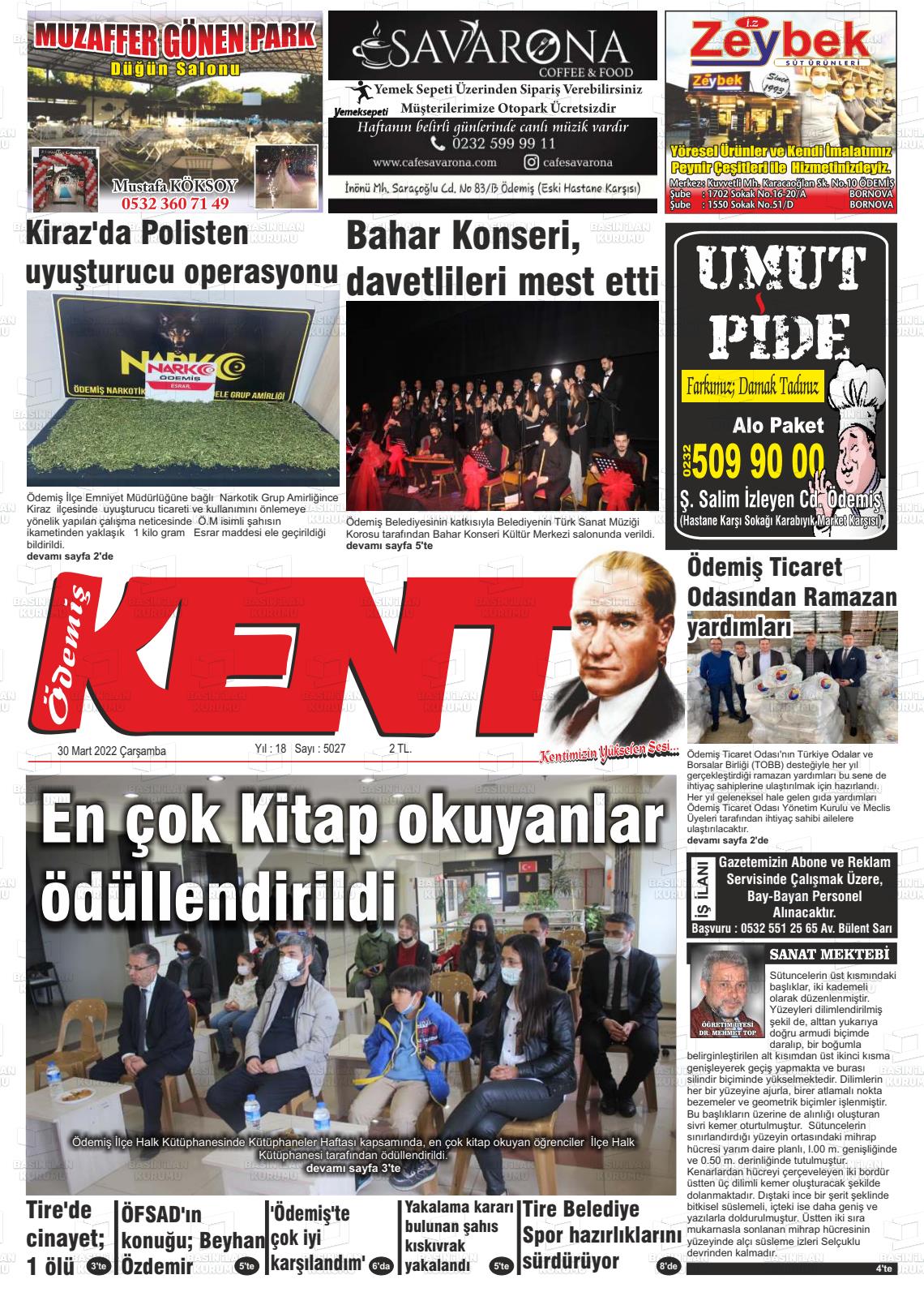 30 Mart 2022 Ödemiş Kent Gazete Manşeti