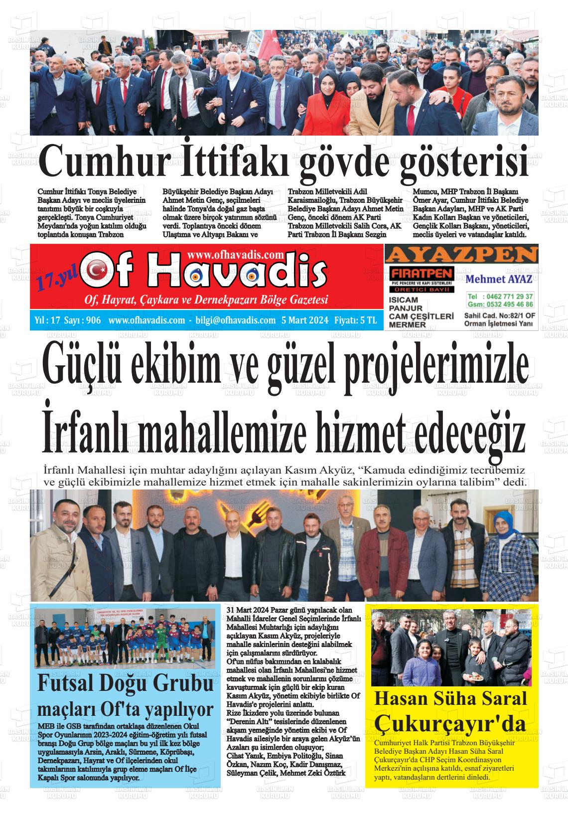 07 Mart 2024 Of Havadis Gazete Manşeti