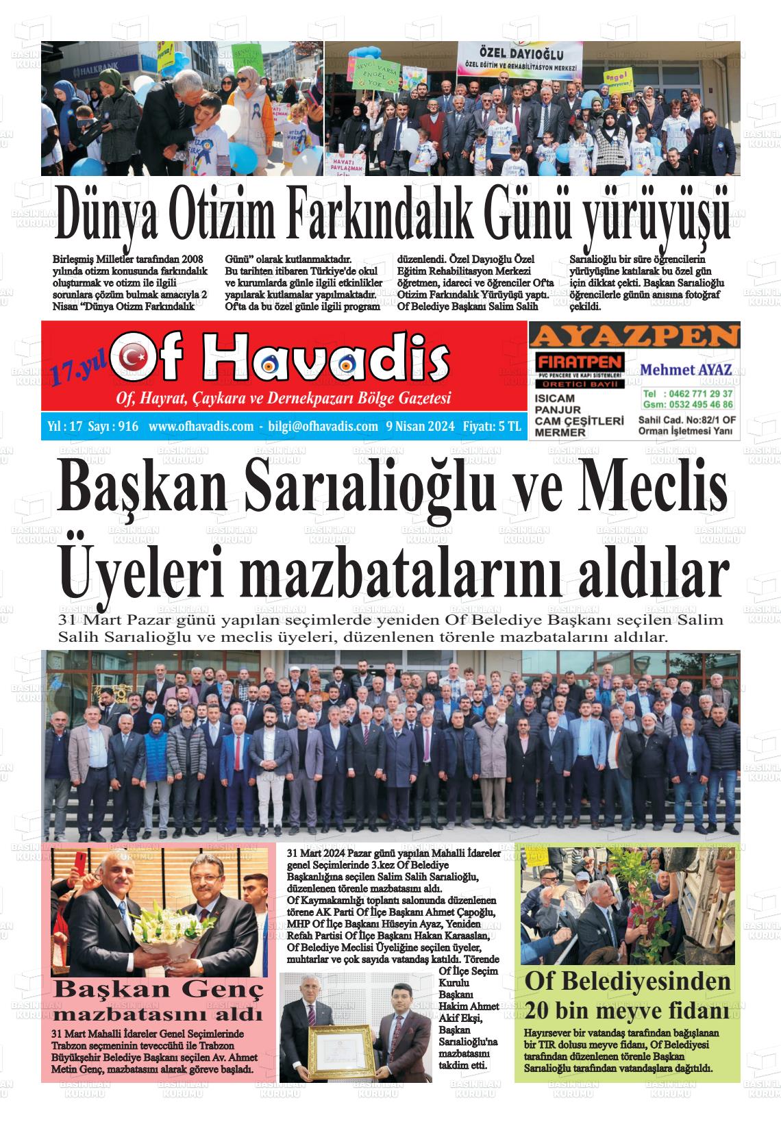 09 Nisan 2024 Of Havadis Gazete Manşeti