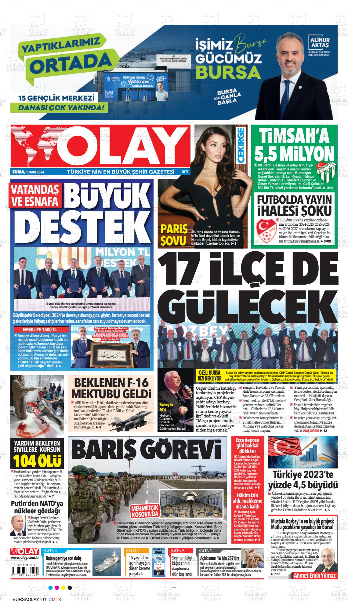 01 Mart 2024 Olay Gazete Manşeti