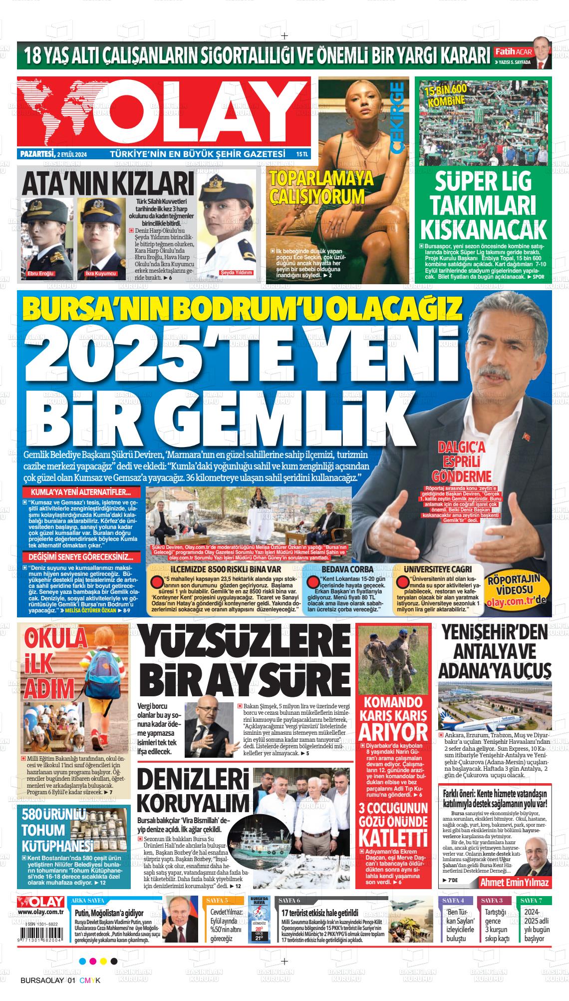 02 Eylül 2024 Olay Gazete Manşeti