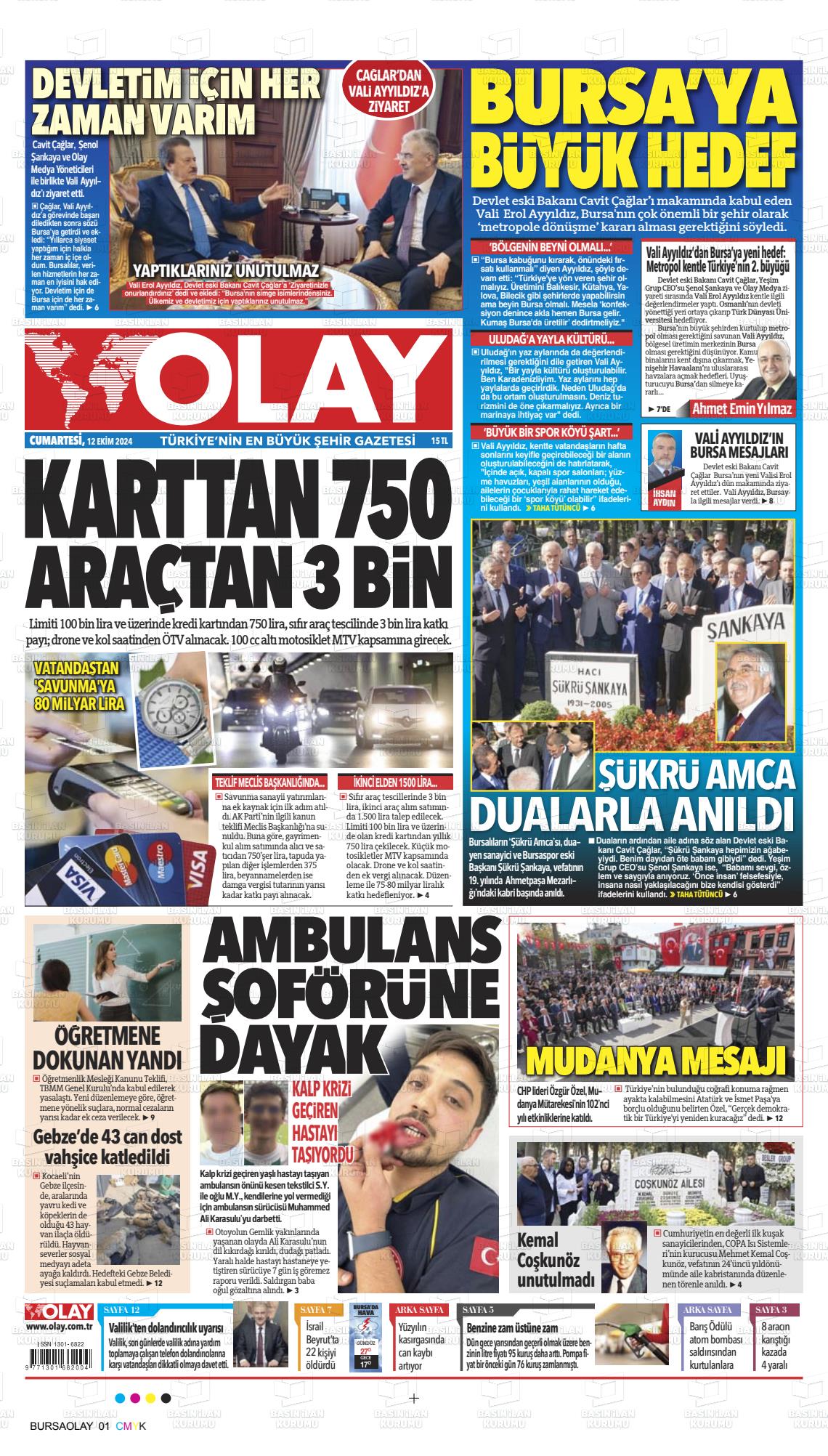 12 Ekim 2024 Olay Gazete Manşeti