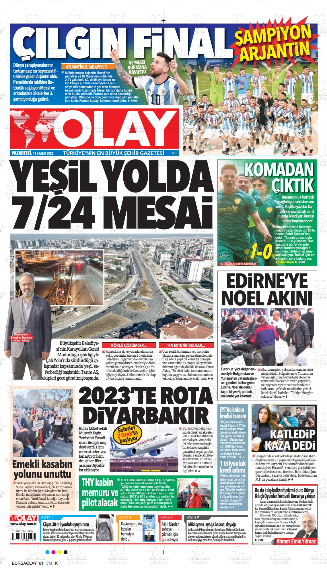 19 Aralık 2022 Olay Gazete Manşeti