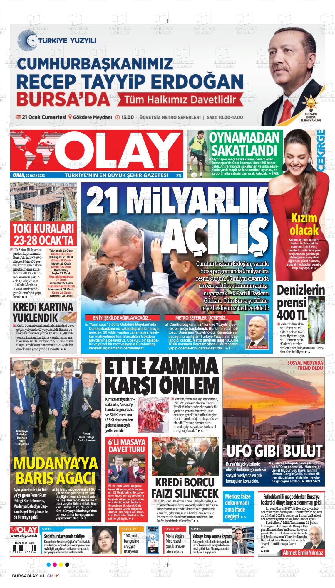 20 Ocak 2023 Olay Gazete Manşeti