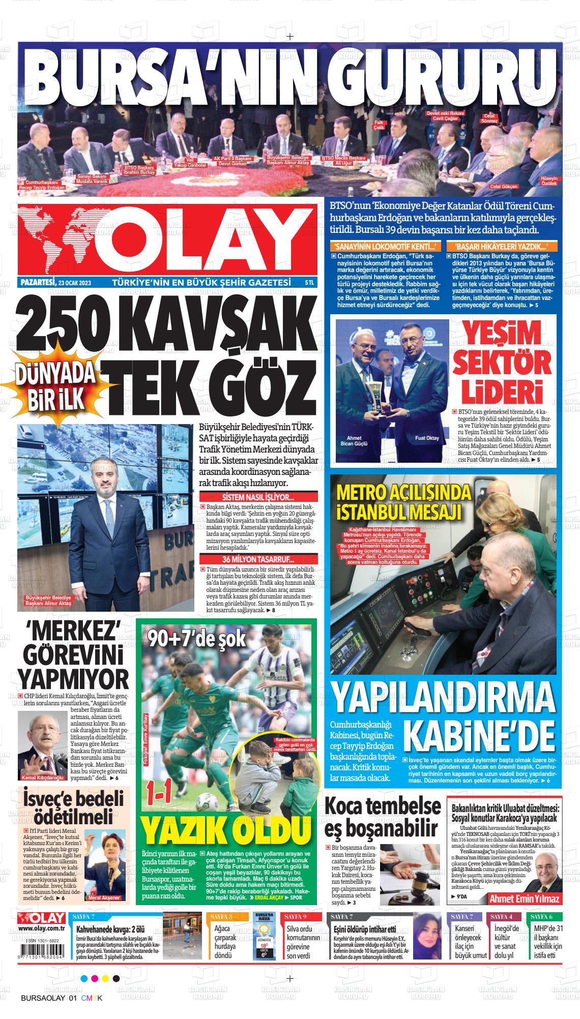 23 Ocak 2023 Olay Gazete Manşeti