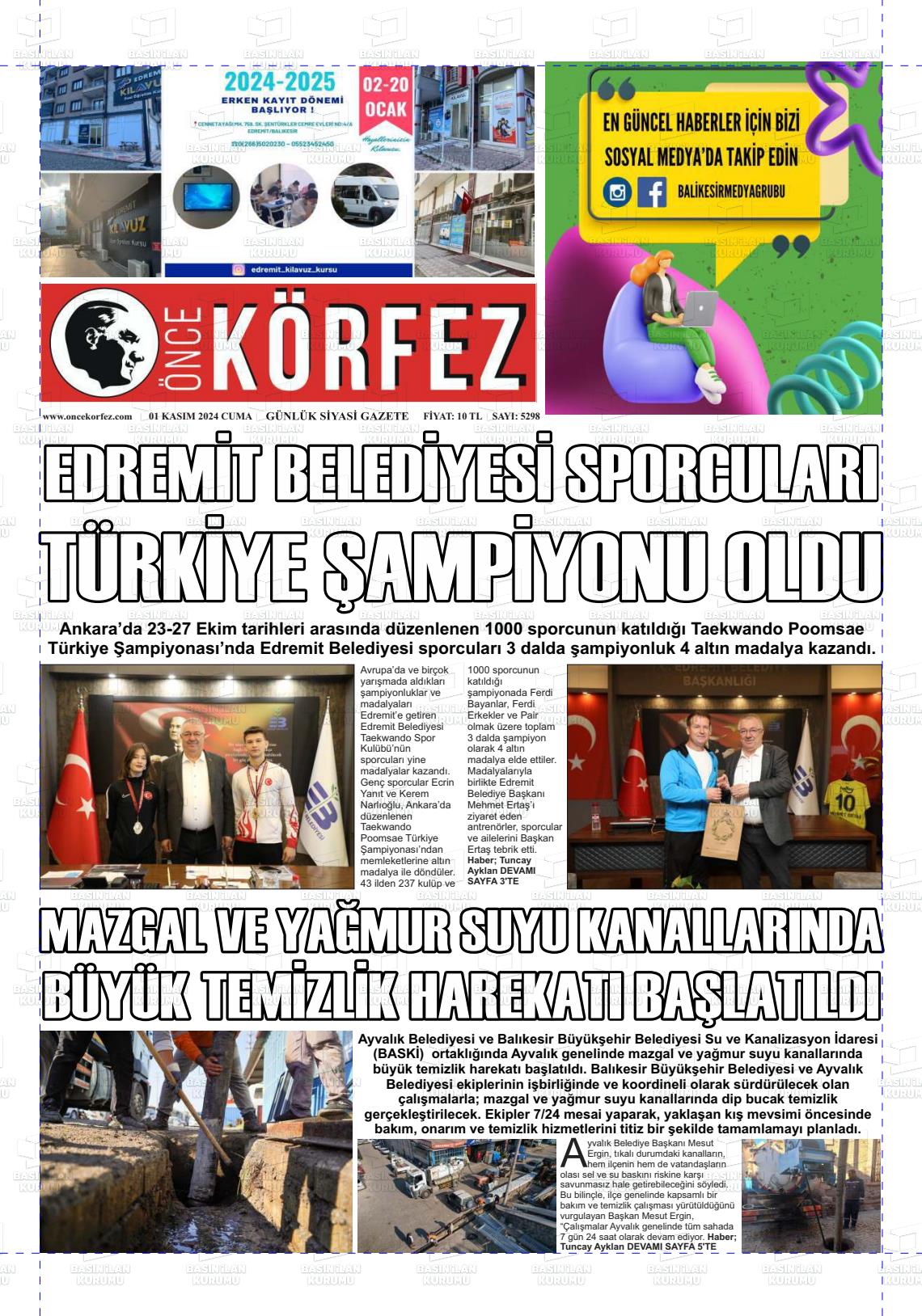 01 Kasım 2024 Önce Körfez Gazete Manşeti