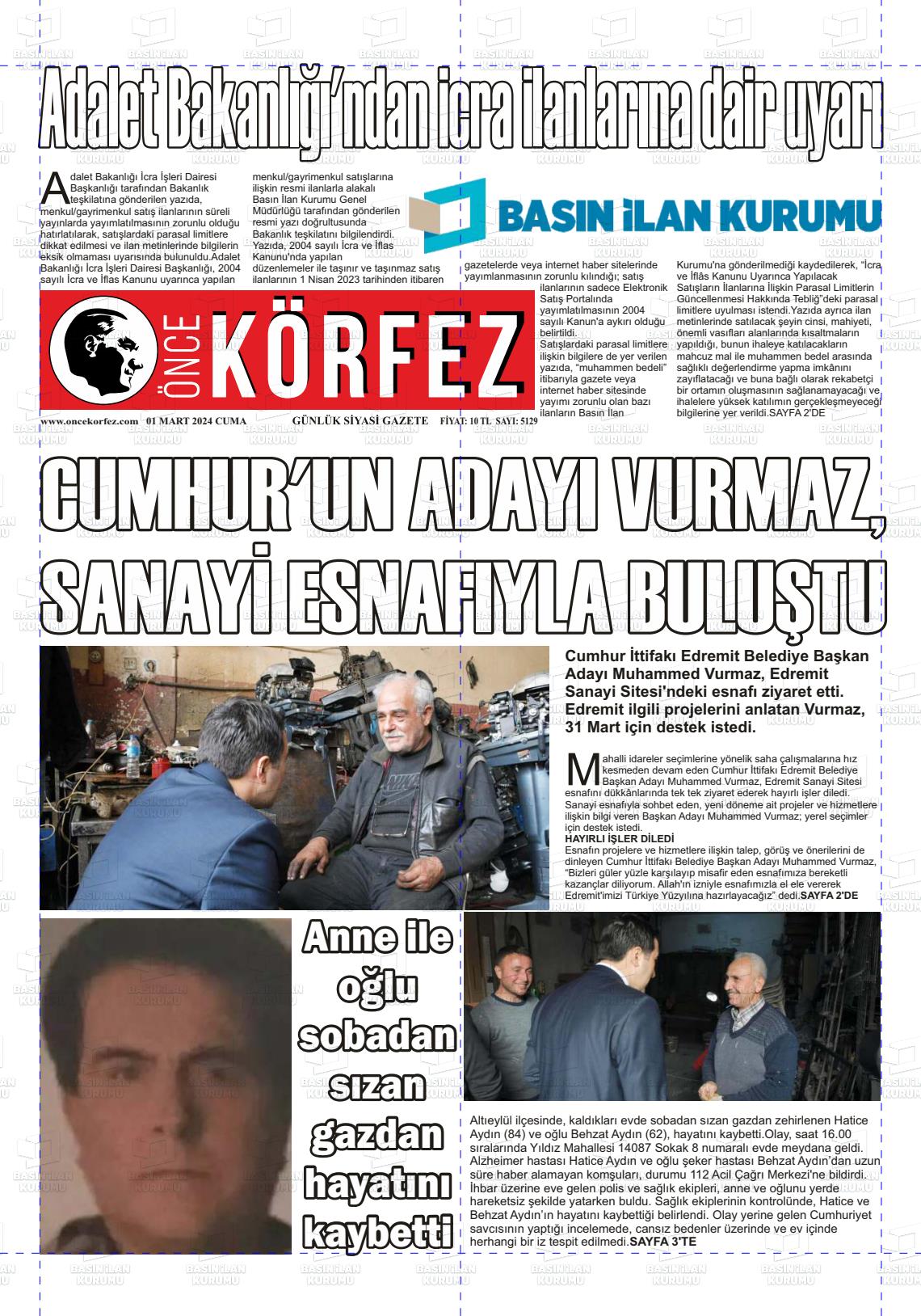 01 Mart 2024 Önce Körfez Gazete Manşeti