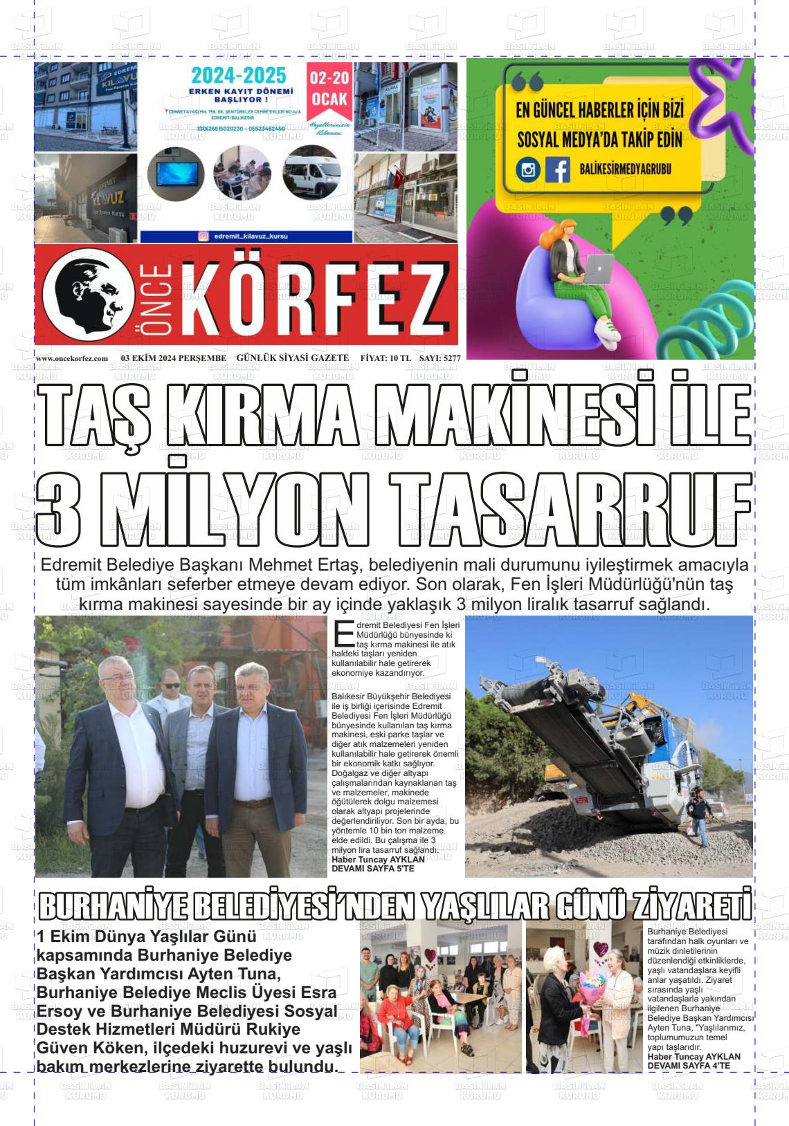 03 Ekim 2024 Önce Körfez Gazete Manşeti