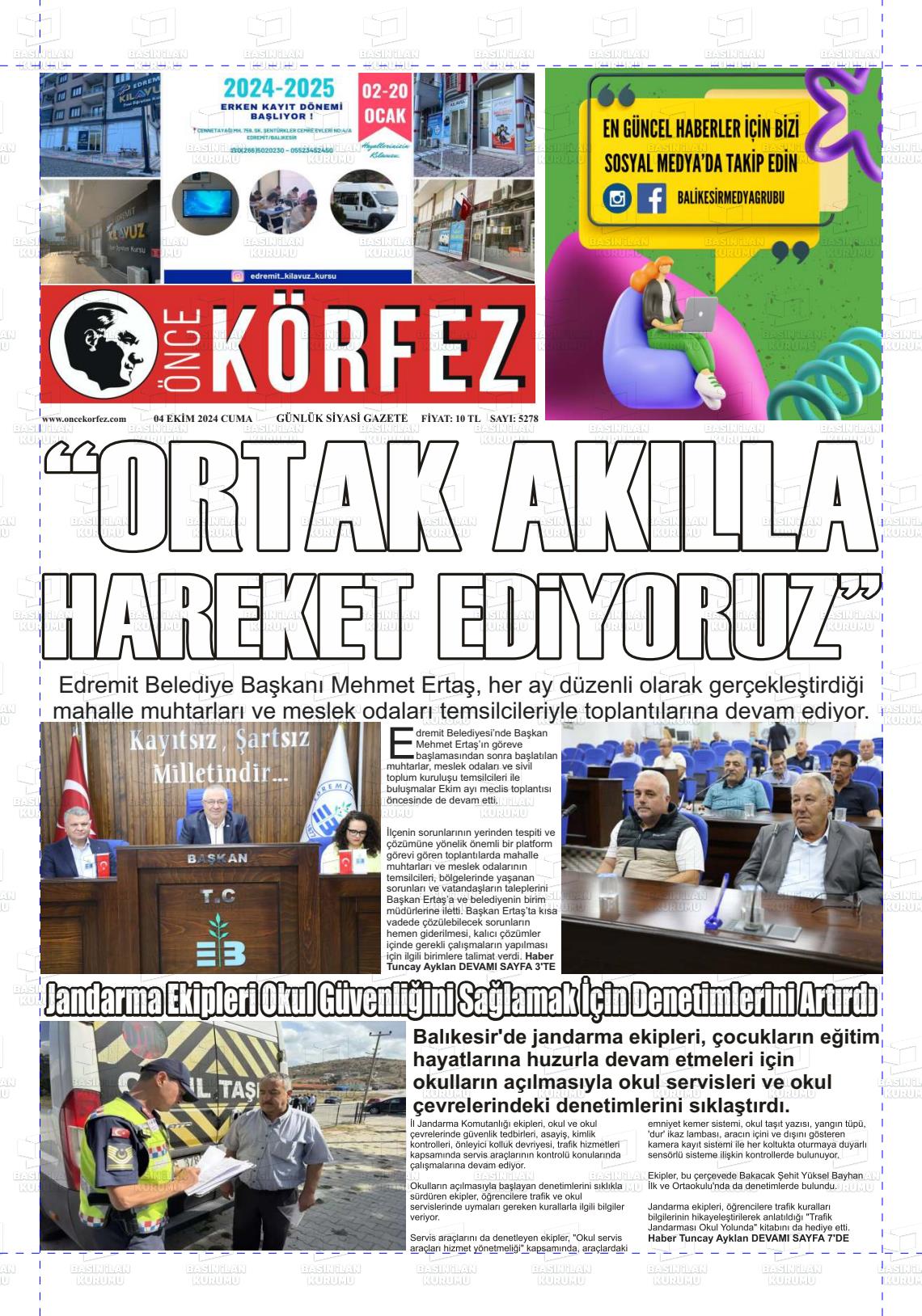 04 Ekim 2024 Önce Körfez Gazete Manşeti