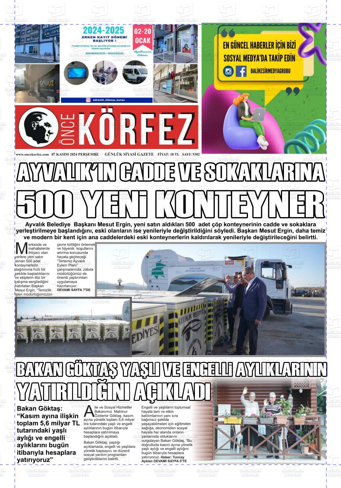 07 Kasım 2024 Önce Körfez Gazete Manşeti