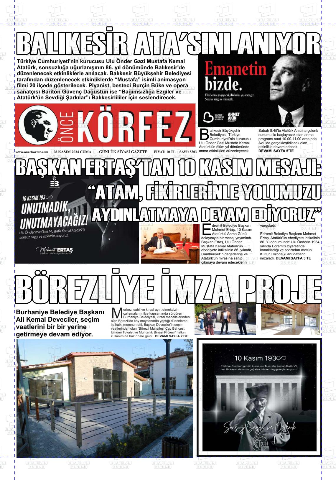 08 Kasım 2024 Önce Körfez Gazete Manşeti