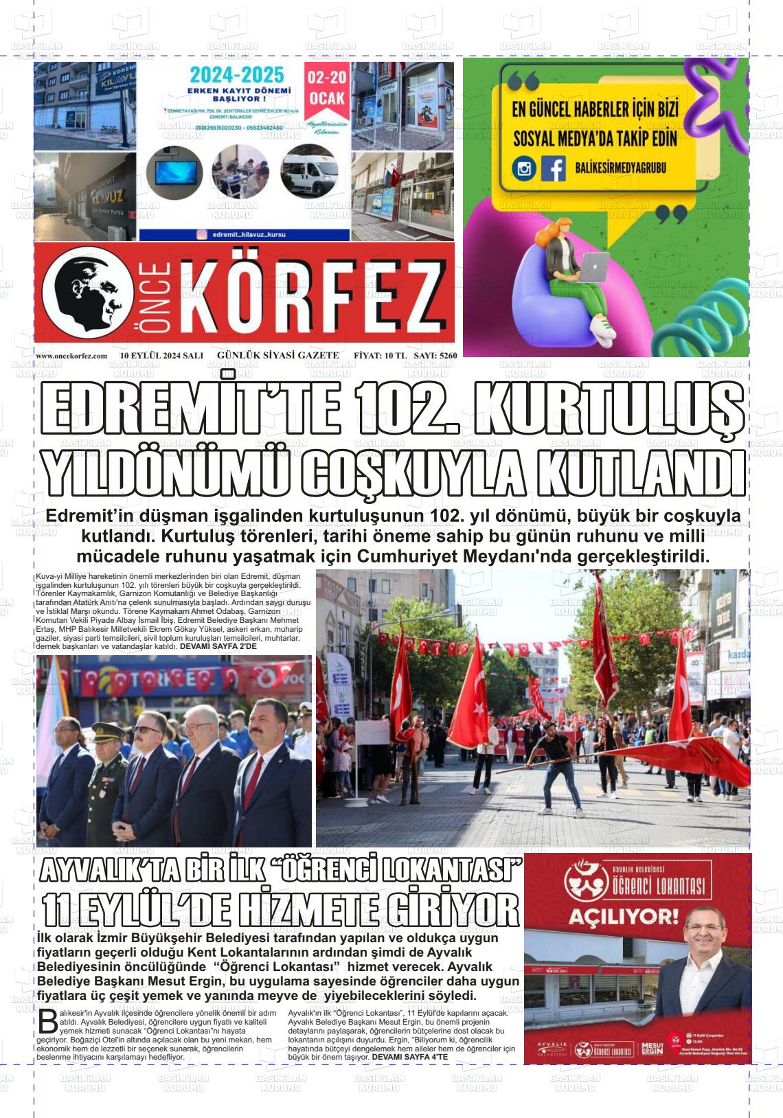 10 Eylül 2024 Önce Körfez Gazete Manşeti