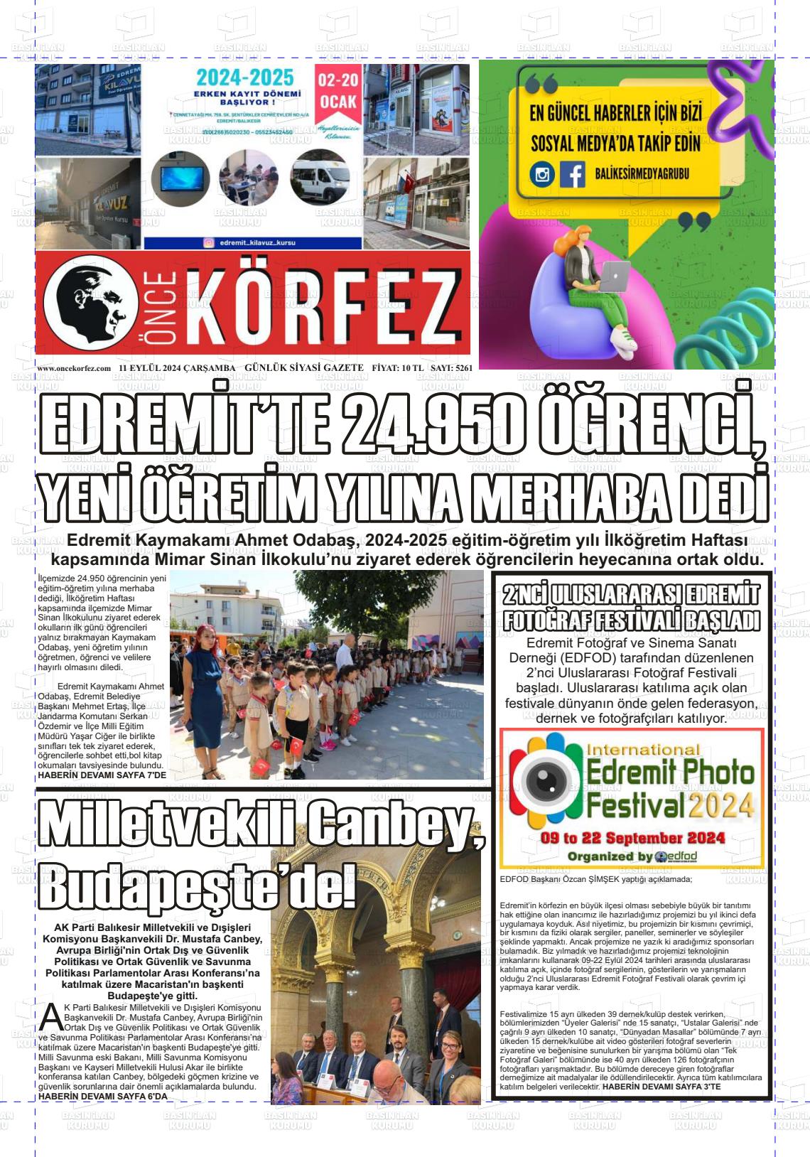 11 Eylül 2024 Önce Körfez Gazete Manşeti