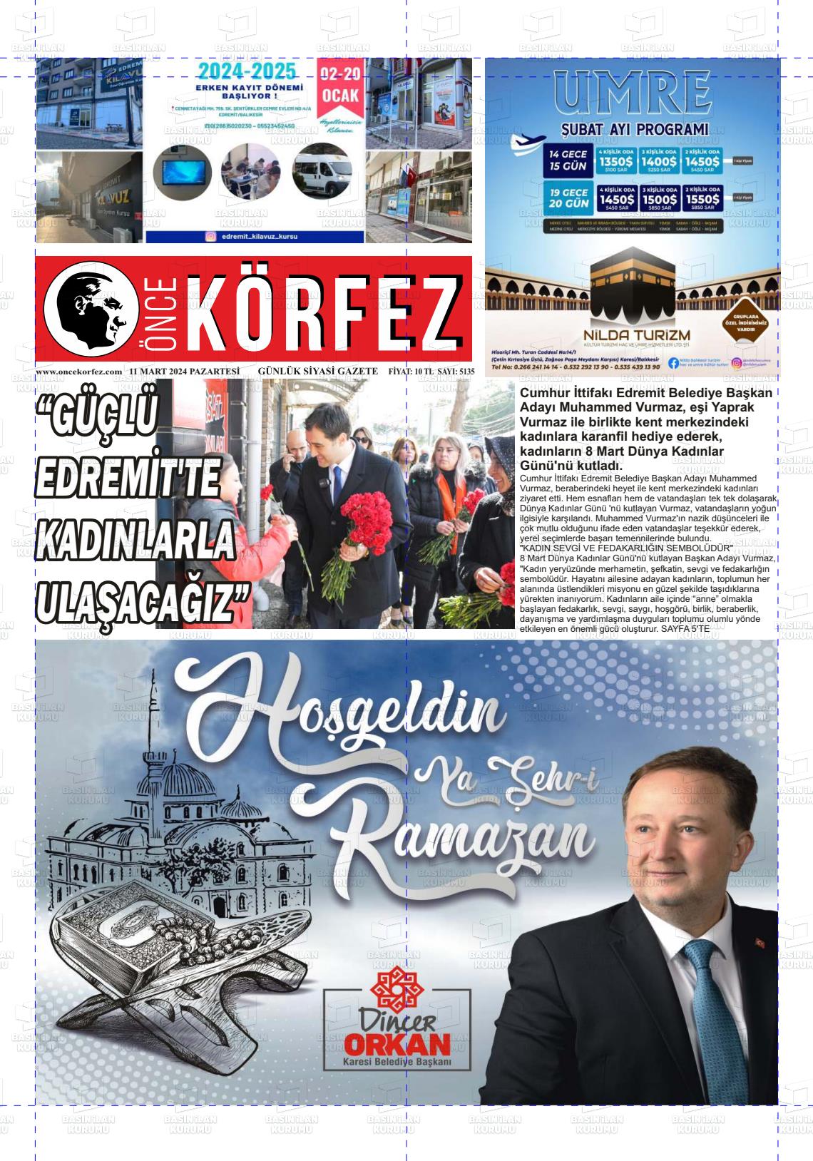 11 Mart 2024 Önce Körfez Gazete Manşeti