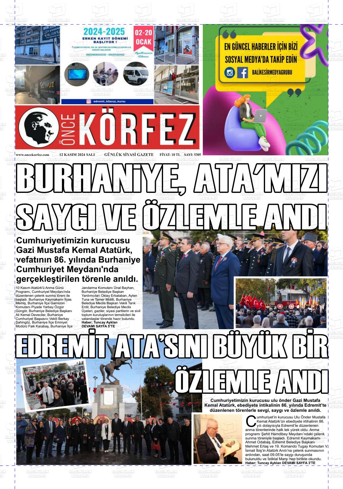 12 Kasım 2024 Önce Körfez Gazete Manşeti