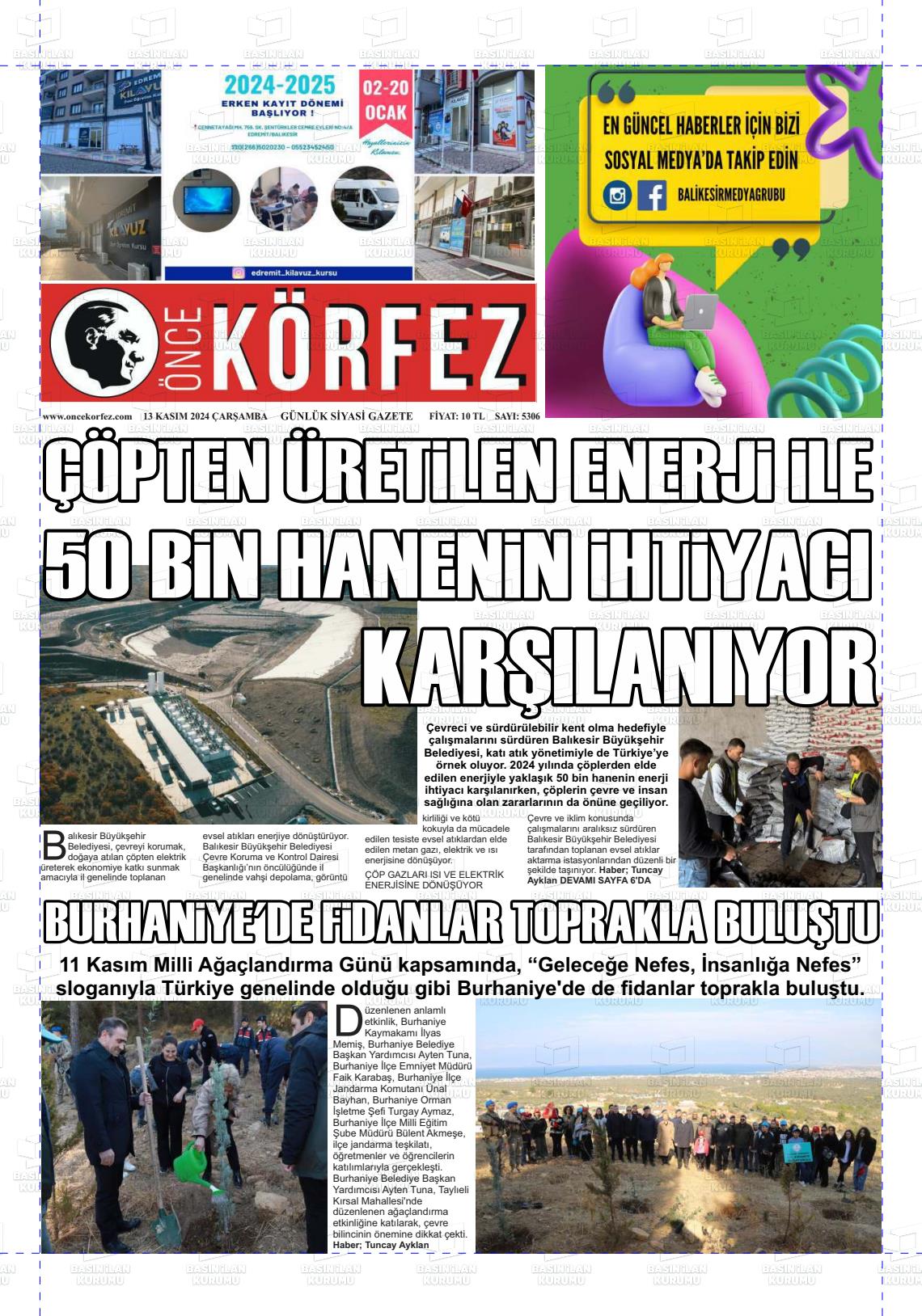 13 Kasım 2024 Önce Körfez Gazete Manşeti