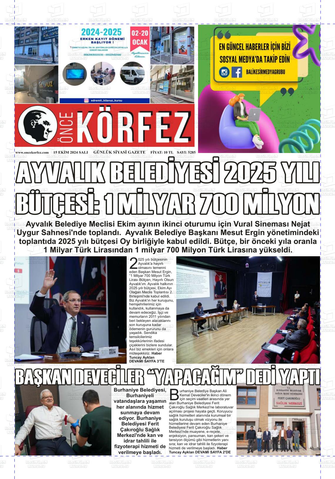 15 Ekim 2024 Önce Körfez Gazete Manşeti